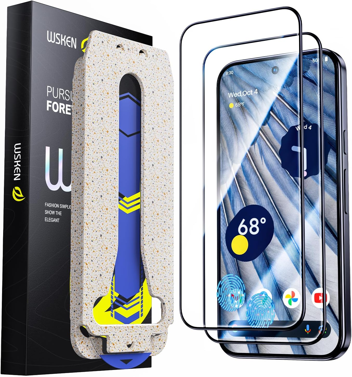 WSKEN for Google Pixel 10/10 Pro/9/9 Pro Screen Protector - [Fingerprint Unlock Support][Auto Dust-Remove]Full Coverage Tempered Glass Military Shatterproof,Invisible Fit,Anti Fingerprint,Zero-Bubble