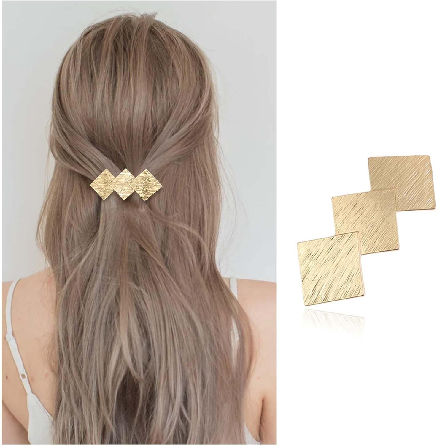 Enautoabs French Metal Hair Clip for Women Golden Square Hair Clip Headwear Large Square Geometric Hair Clips Square Shape Hair Clip Ponytail Holder image number 5