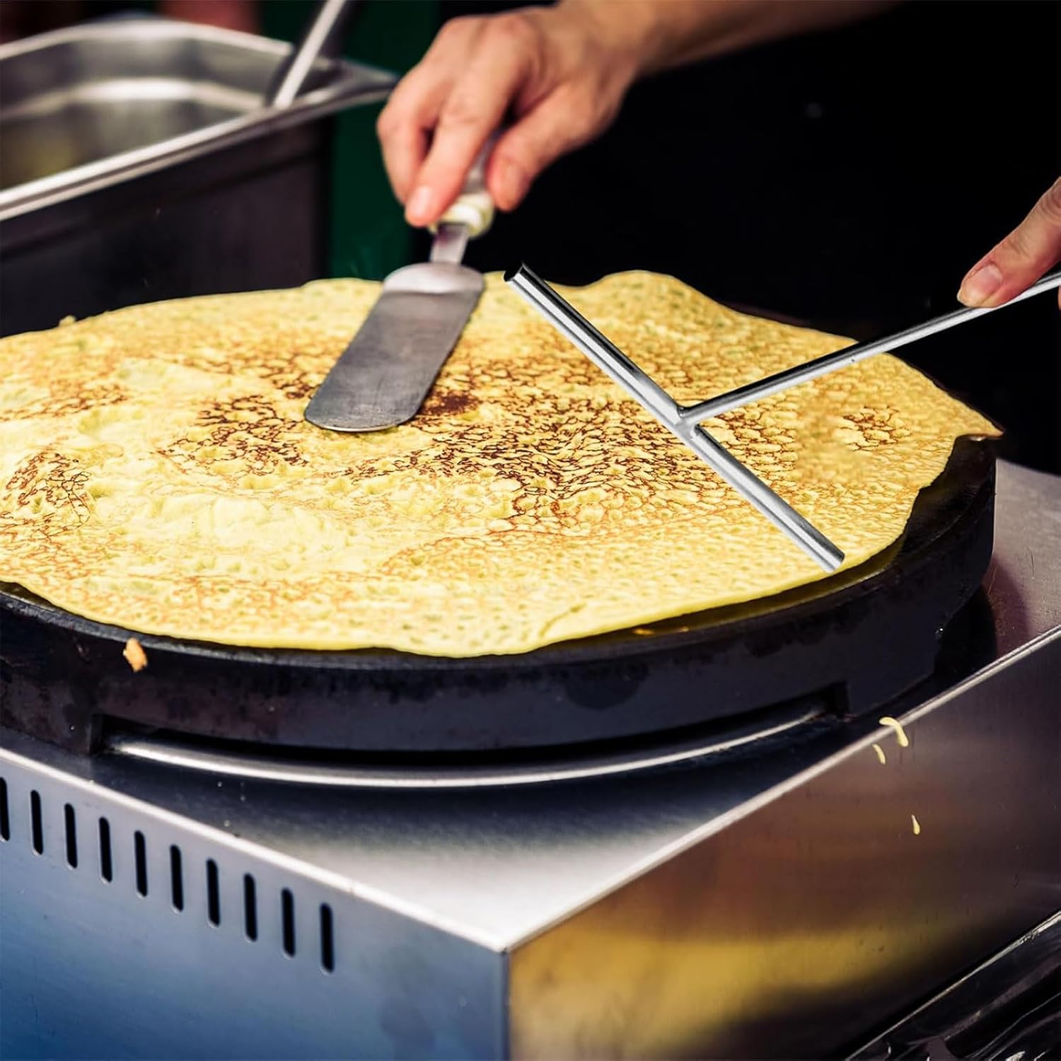 Set of 3 Crepe Distributors, Crepes Distributor and Spatula, Stainless Steel Crepe Turner, Dough Distributor, Crepes Spatula, T-Shape Crepe Maker Accessories for Home, Kitchen, Baking, Cooking, Baking image number 1