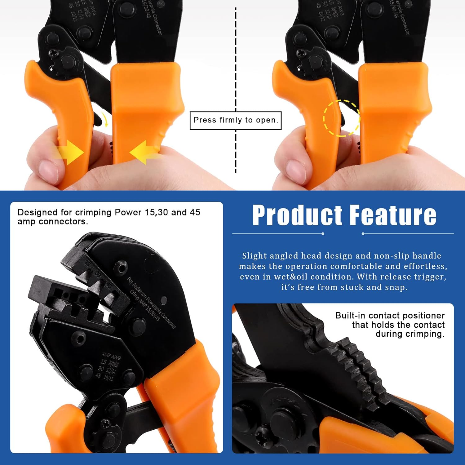 Glarks 31Pcs Power Connector Crimper Assortment Kit Set Including Ratcheting Wire Crimper with 15A 30A 45A Power Connectors and Cap Compatible with Anderson Connector image number 2