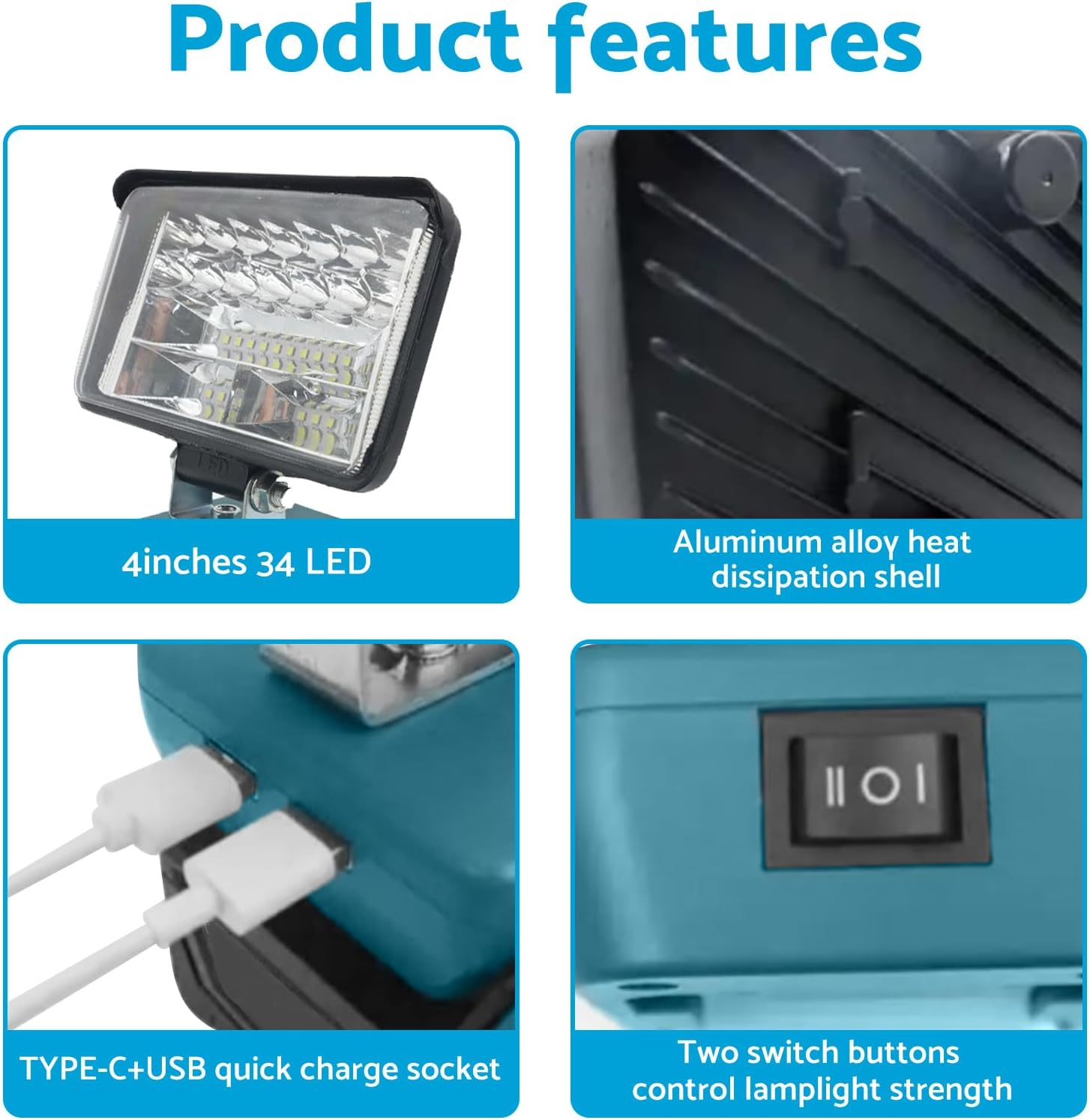 MAX COOL 3''/4''/8'' LED Work Light Suitable for Makita 18V Li-Ion Battery Workshop Flashlights Torch Camping image number 4