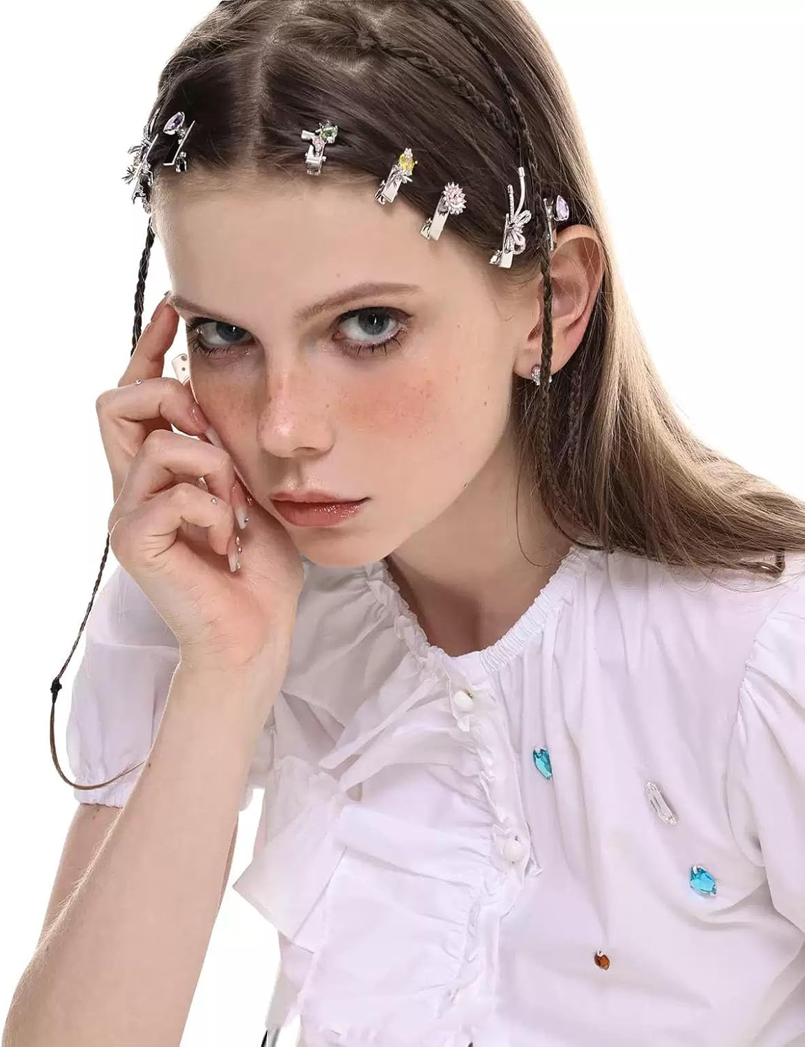 5PCS Mini Rhinestone Hair Clips, Small Hair Clips Colored Zircon Hair Accessories Sweet Mini Barrettes Bangs Hair Clips for Women Girls image number 2
