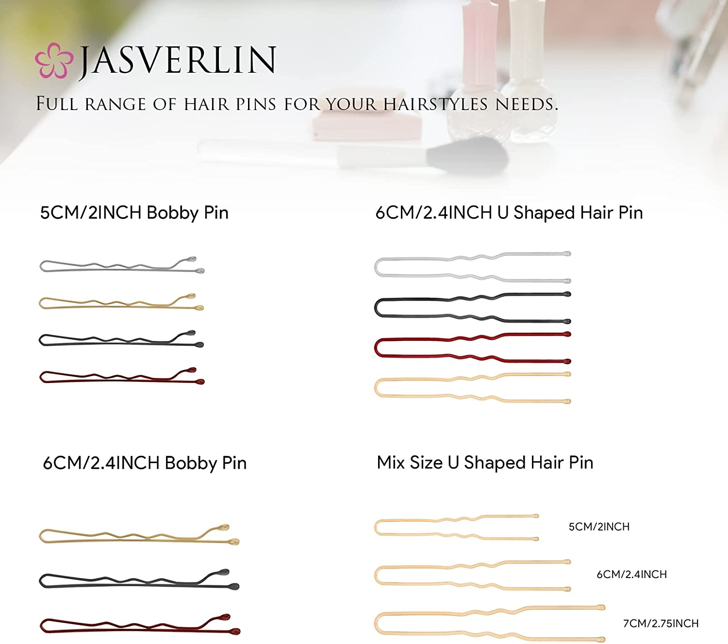 JASVERLIN U Shaped Hair Bobby Pins Blonde for Buns Maker Hairpins Updos Long Large Curly Waved Hairstyling Clips for Women Girls Ballet Wedding 2.4Inch 100Pcs image number 6