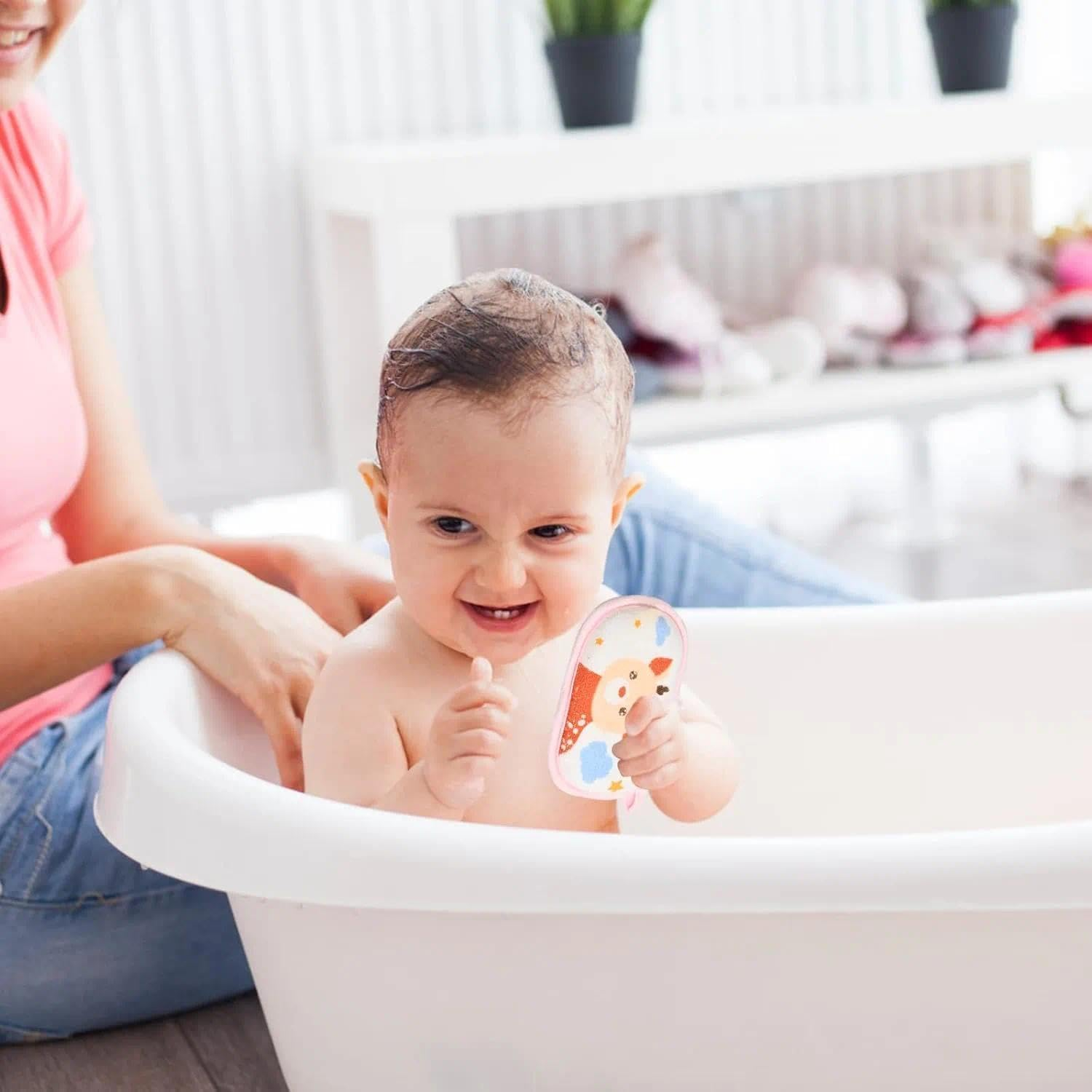 4PCS Soft Cotton Baby Bath Sponge Set, 13.5 Cm X 8.5 Cm X 2.5 Cm Low Allergy and Gentle Skin Friendly, Quick Drying Durable Design, Perfect for Newborns, Toddlers and Children, Perfect Baby Bath Gift - Ermaoo image number 5