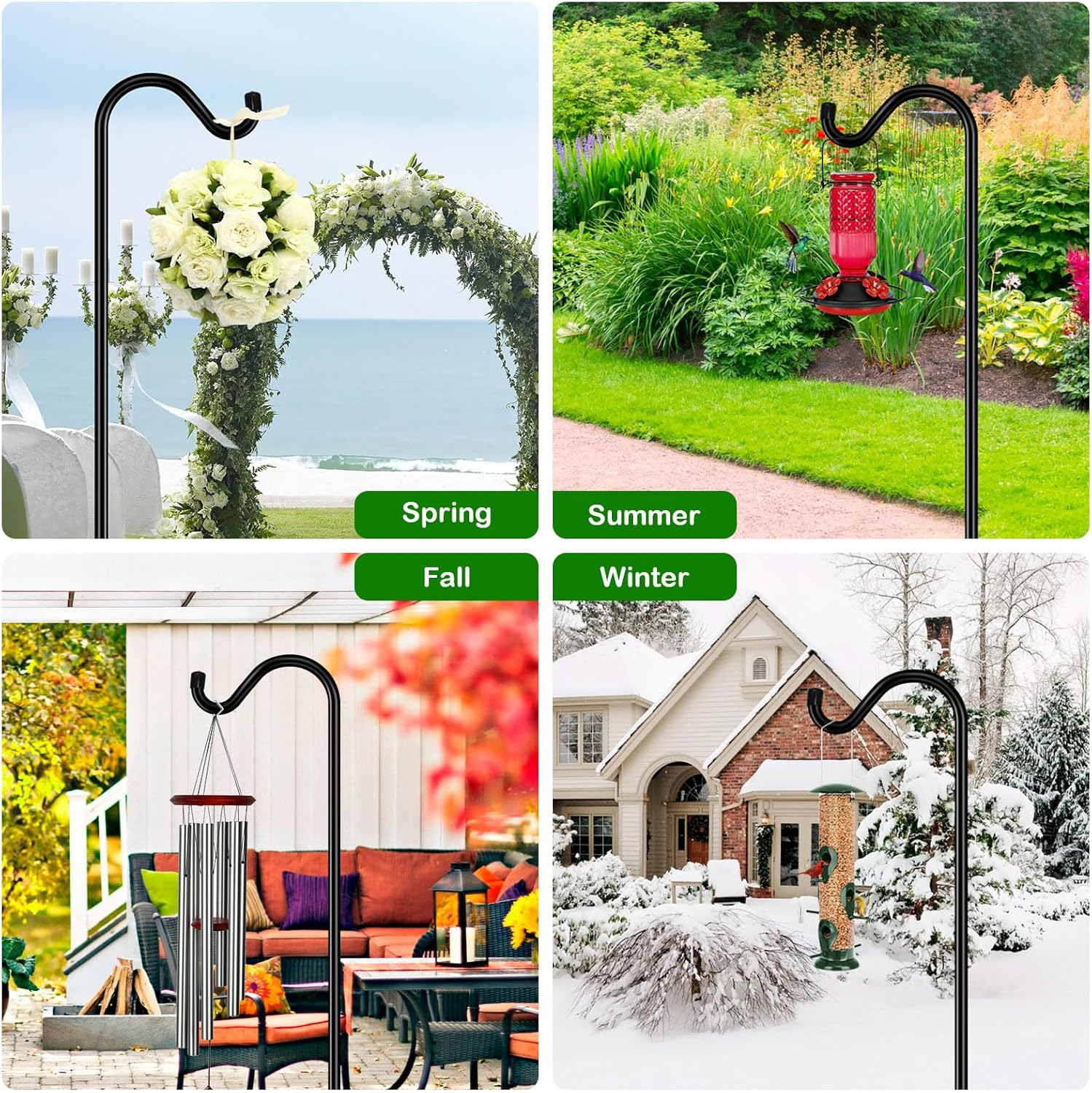 Feed Garden [Upgrade Version Adjustable Shepherds Hook Bird Feeder Pole with 7 Prongs Base, 76 Inch Tall Heavy Duty Outdoor Garden Poles for Hanging Bird Feeders, Plant Baskets, Black (1 Pack) image number 4