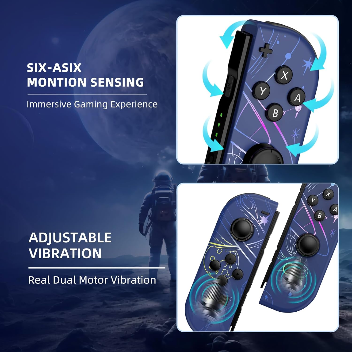 Lungdongquest Wireless Controller Compatible with Switch Oled/Lite, Joypad Replacement for NS Console, Switch Controller with 7 Colors RGB Light Effect（Blue1) image number 4