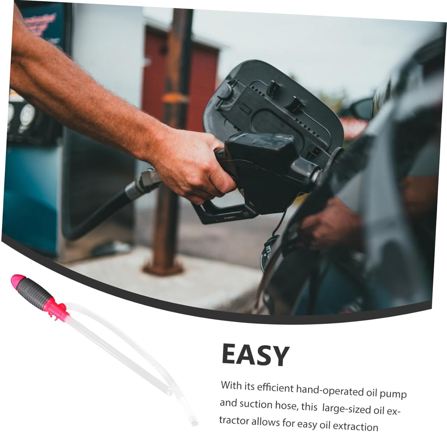 INOOMP Large Manual Car Fuel Transfer Pump Water and Gas Siphon Extractor with Suction Hose for Quick Fluid Transfer image number 6