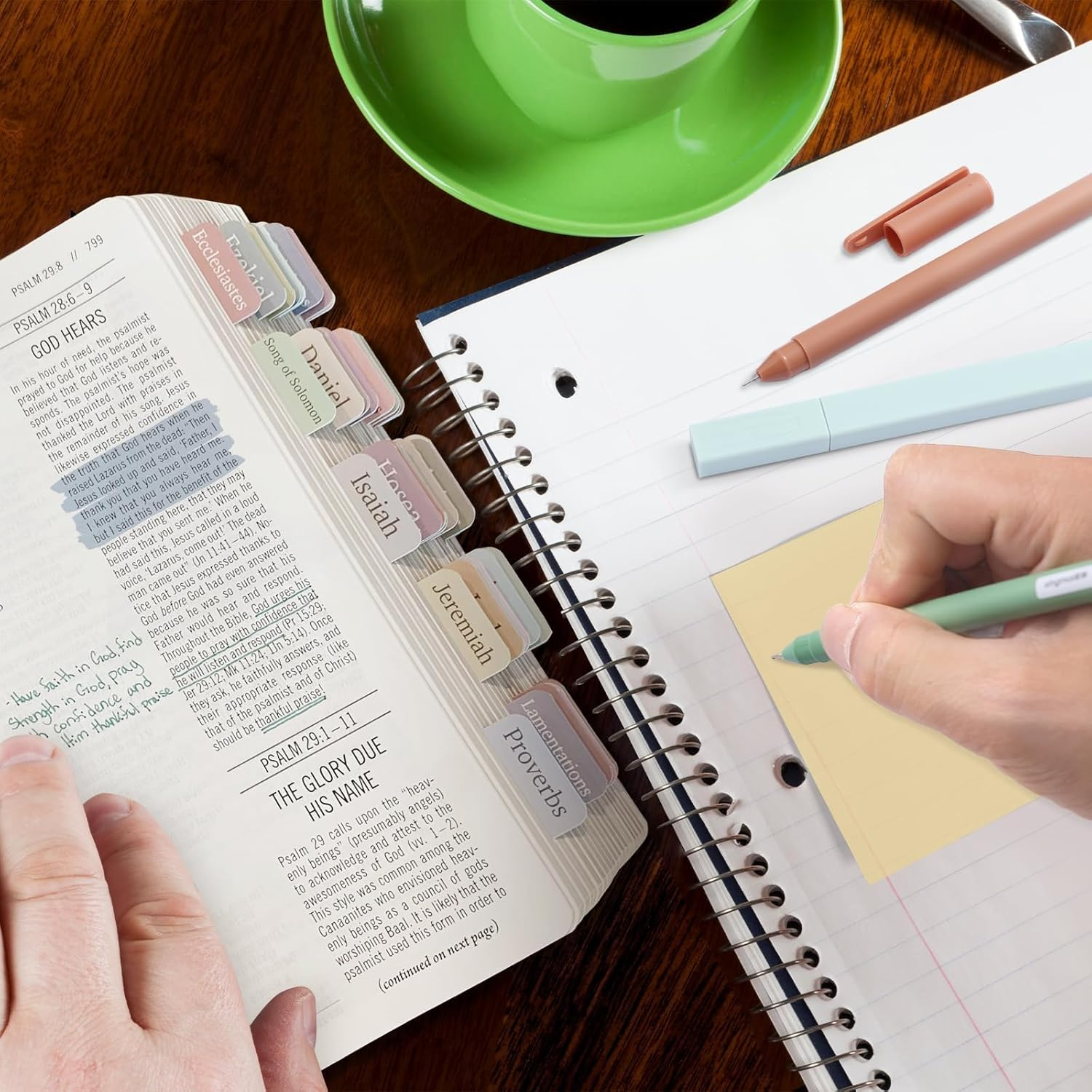 28 Pcs Bible Journaling Kit, Bible Study Supplies, Colored Bible Study Kit, 12 Pastel Bible Highlighters and 90 Bible Tabs Set, 5 Smooth Bible Pens and More image number 6