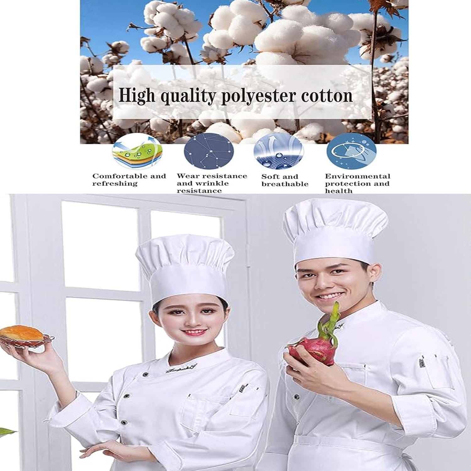 2 Pcs Chef Hat, Adult Elastic Kitchen Cooking Chef Cap, Adjustable DIY Bakery Hats, White Kitchen Catering Baker Caps,Bakers Hat for Cooking, Baking, Pizza Part image number 2
