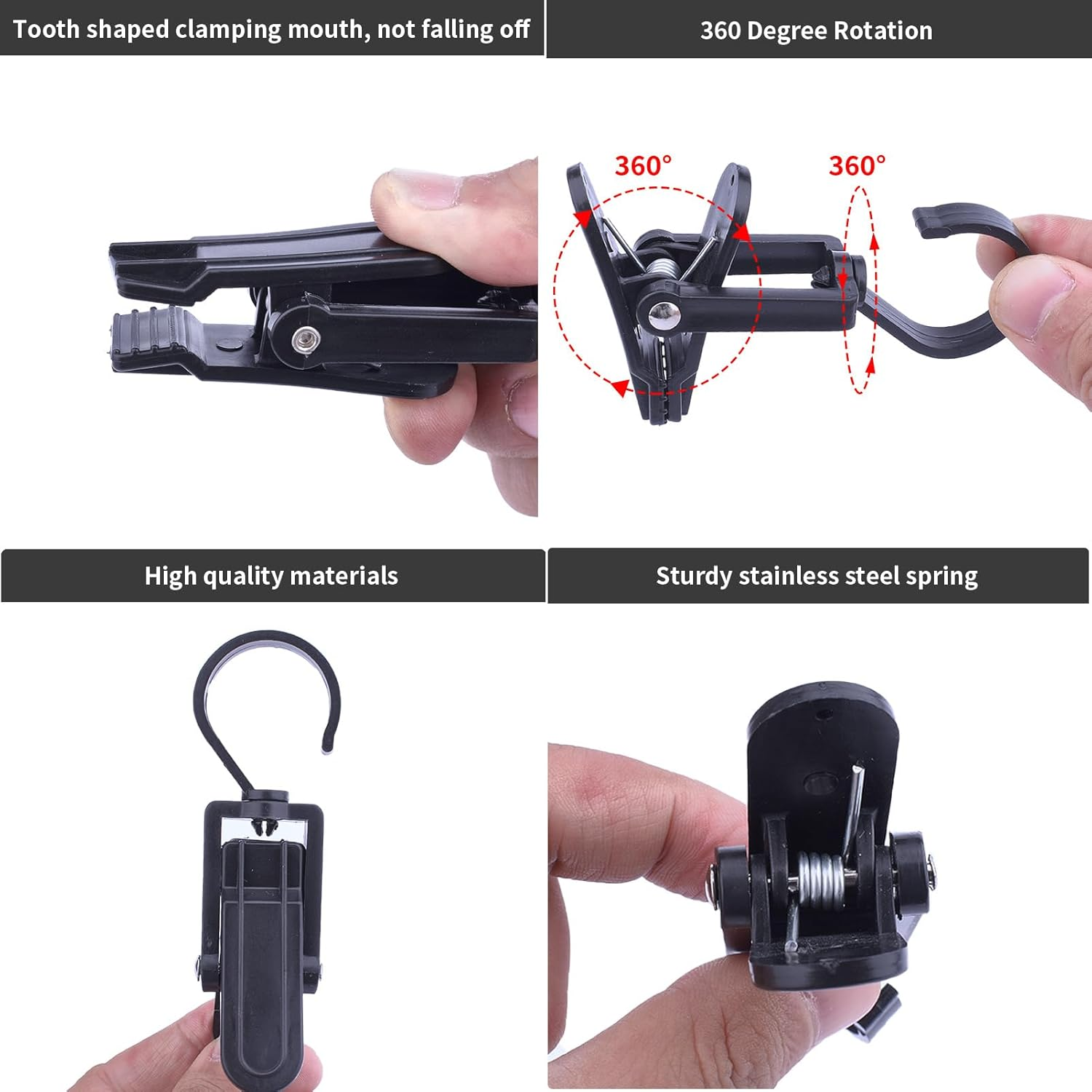 20 Pcs Super Strong Plastic Swivel Hanging Hooks, Curtain Clips, Clothes Pins, Beach Towel Clips, Home Swivel Laundry Clips for Hats, Pants, Towels, Socks, Pants (Black+20) - Black image number 4