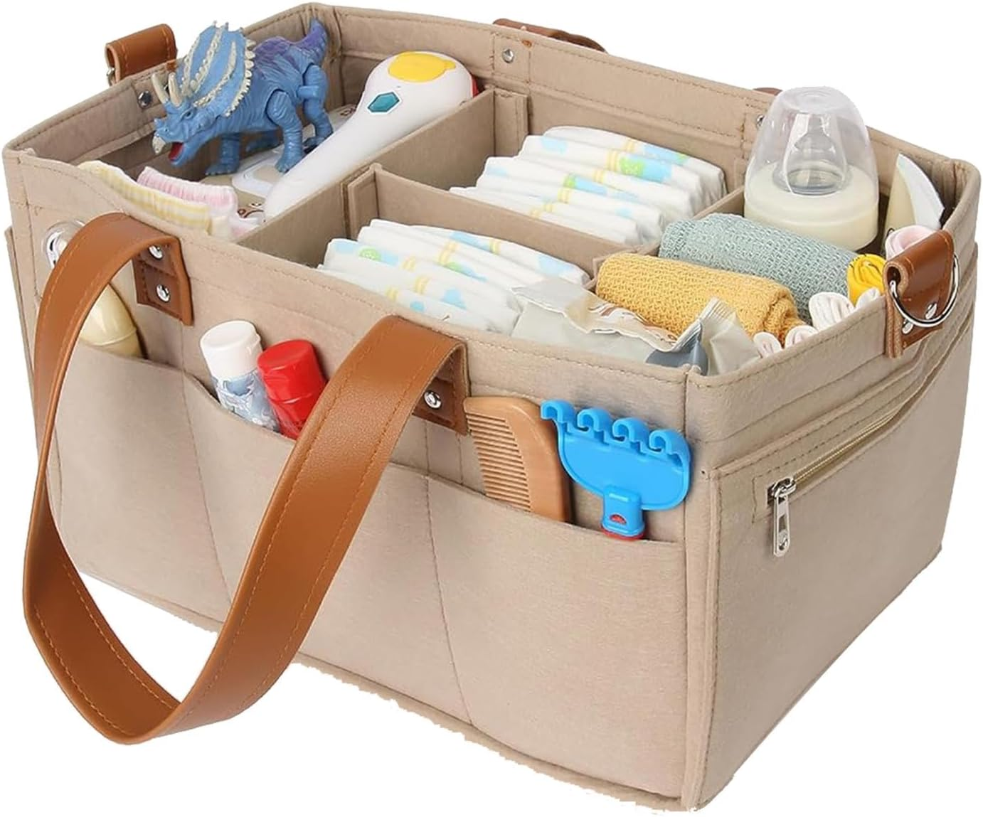 Diaper Bag - Nappy Storage Organiser, Large Capacity Felt Nappy Changing Bag, Portable Storage Basket for Nursery Utensils image number 1
