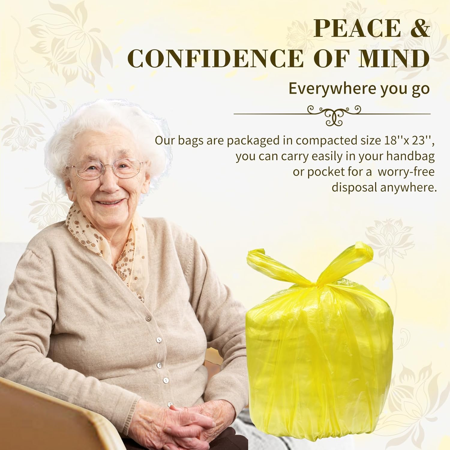 Large Adult Diaper Disposal Bags (18 X 23In), 96 Count, Lemon Scented, Discreet Waste Disposal for Elderly, Baby Dipaer Trash Bags, Sanitary Prouducts & Pet Waste Disposal, Yellow - Yellow image number 6