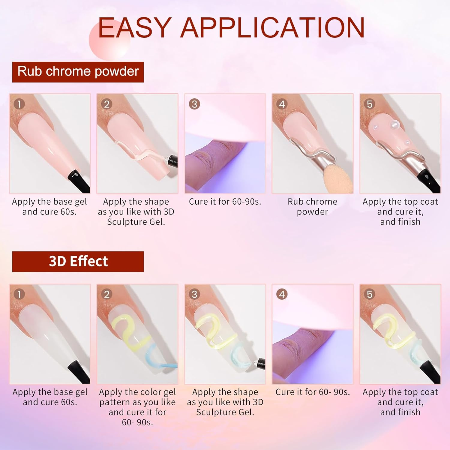 MUSILAN 3D Nail Gel Art,15G Pink Sculpting Gel for Carving, Molding and Painting Nail Art Designs, Chrome Nails Powder and Nail Charms,Rhinestone Design No Wipe Lamp Curing Needed for Drawing