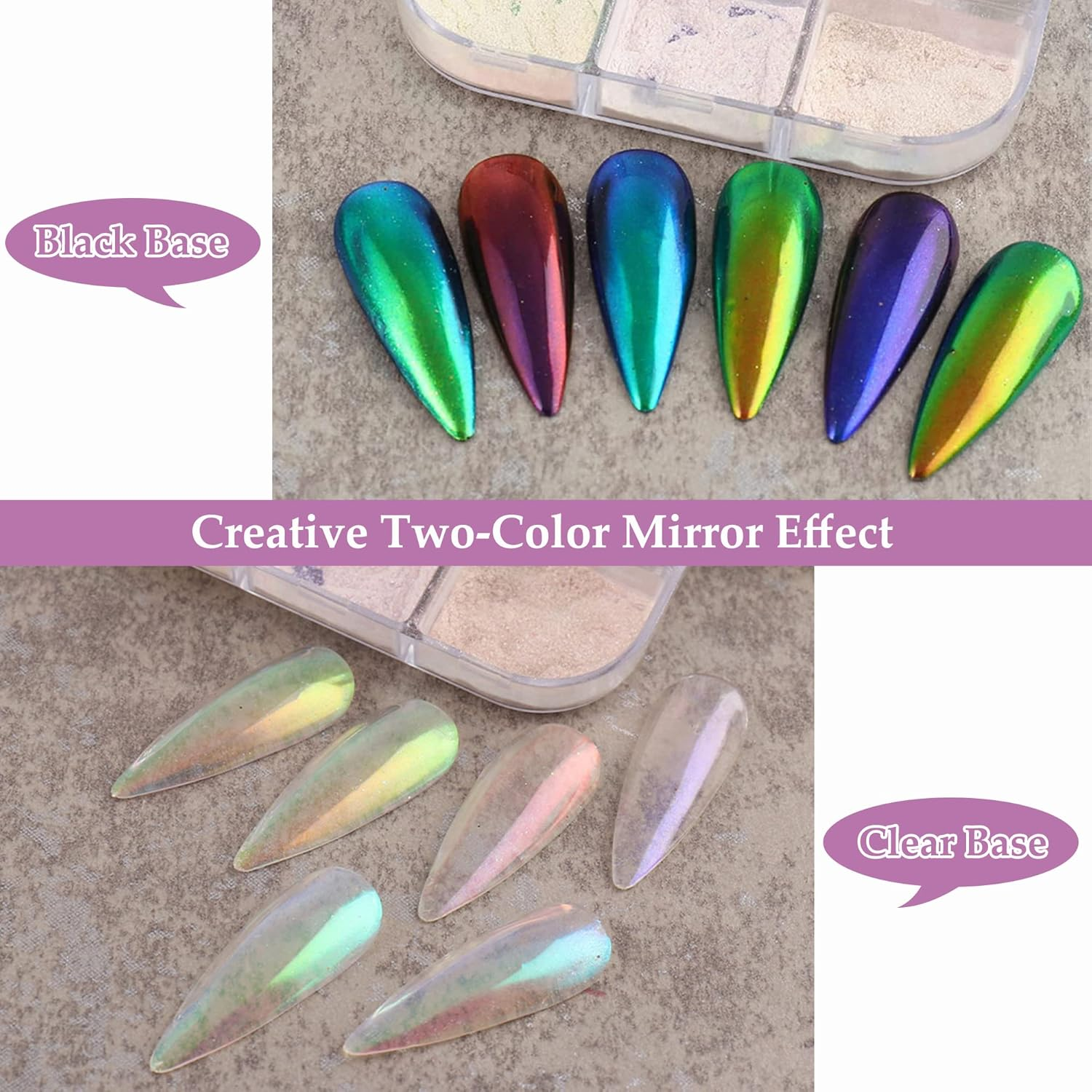 6 Colours Chrome Nail Powder, Pearl Powder Nail Glitter Powder, Nail Mirror Powder Nails Glitter Neon Pearl Effect, Chrome Pigments for Nail Art image number 5