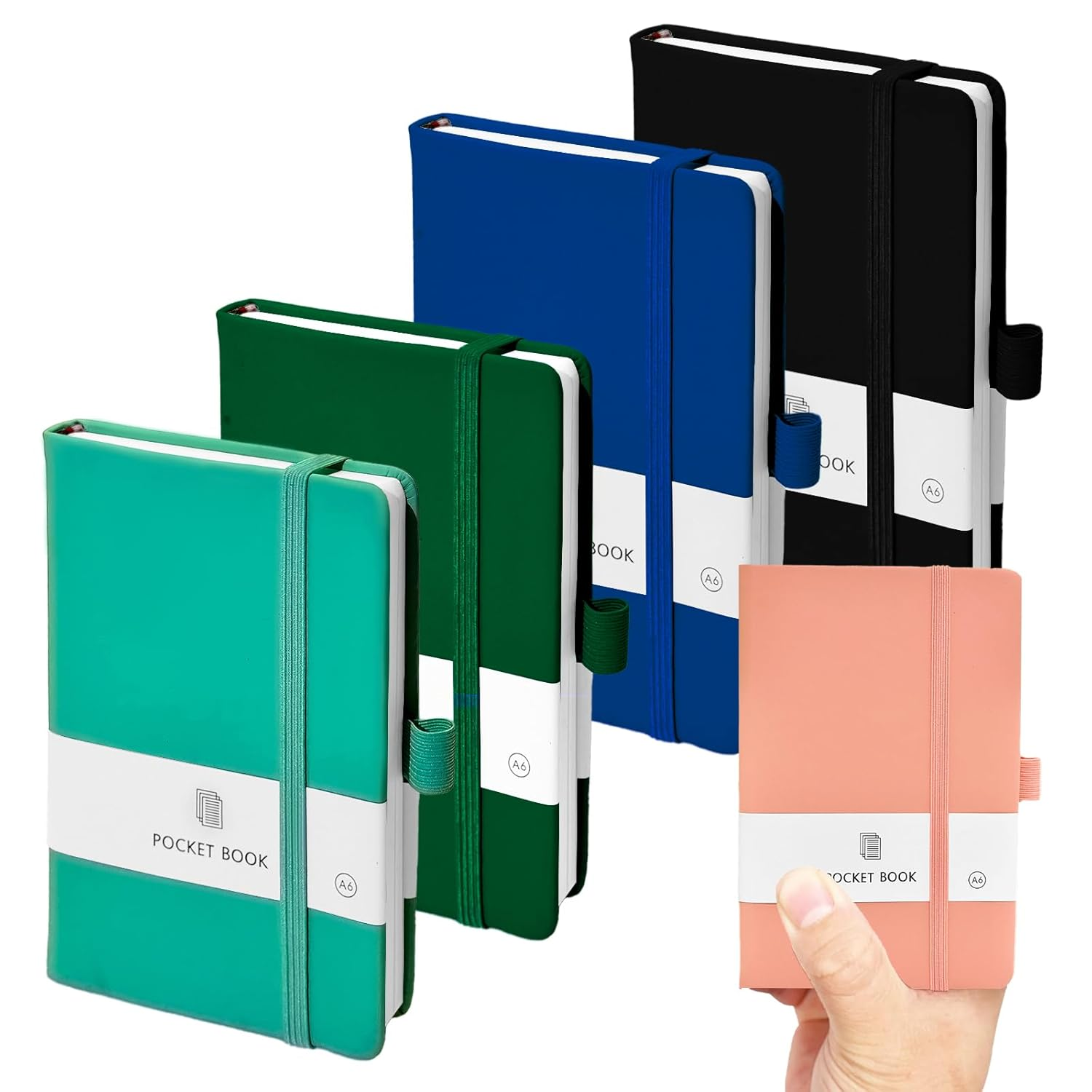 ZOHEA 5 PCS A6 Diary Book，Pu Leather Cover Journal Notebook Portable，Travel Journal with Elastic Band and Pen Loop, Travel Notepad Mini Pocket Notebook for Office，School，Travel (5 Colors) image number 2