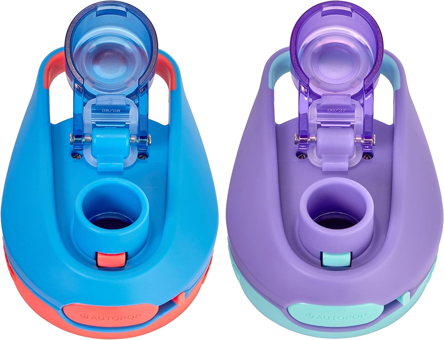 Contigo Jessie Kids Water Bottle with Leak-Proof Lid, 14Oz Dishwasher-Safe Kids Water Bottle, Fits Most Cup Holders, 2-Pack Blue Poppy/Coral & Amethyst/Jade image number 2