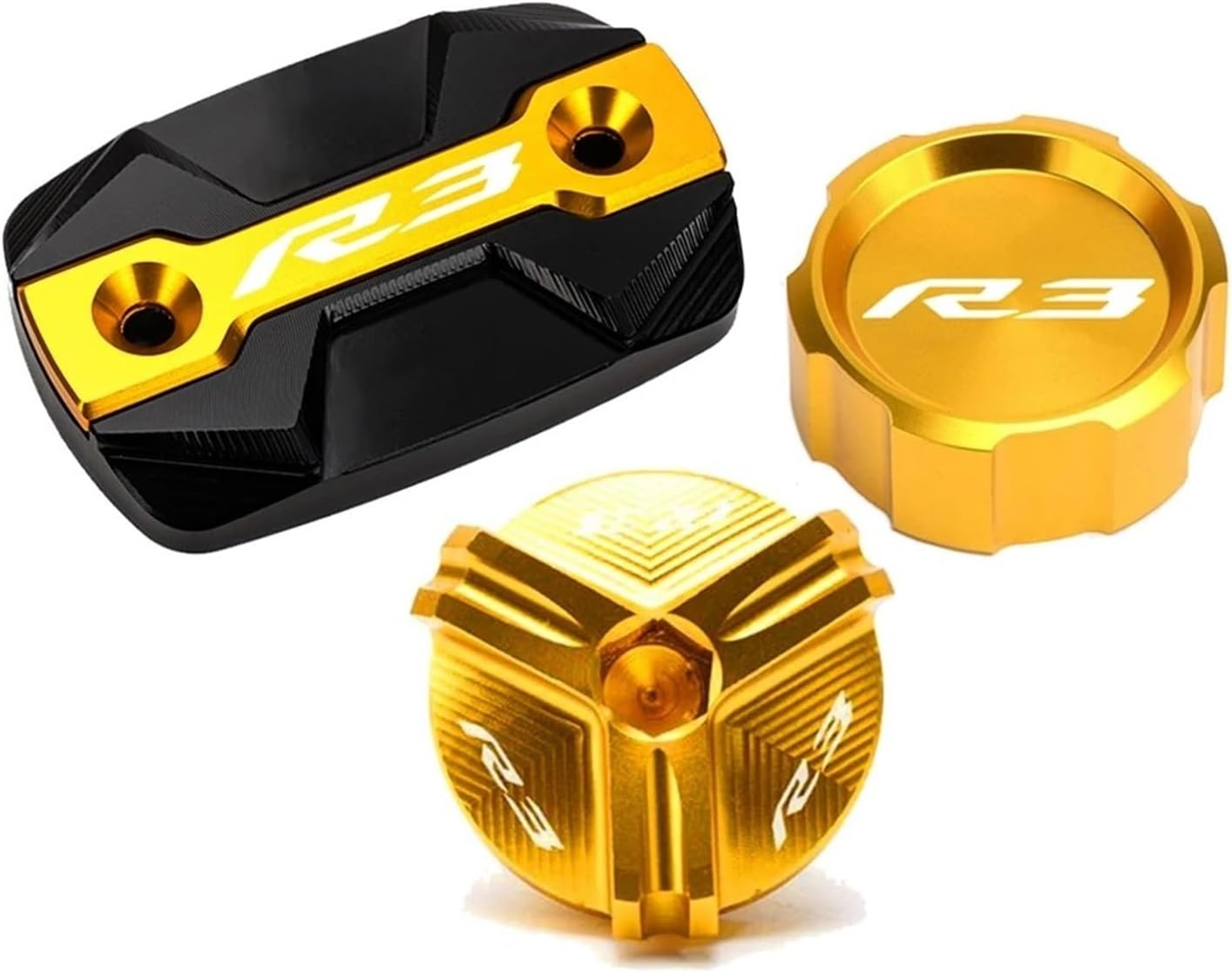 Compatible with R3 YZF-R3 YZFR3 2015-2024 Motorcycle Front Rear Brake Fluid Reservoir Cap Cylinder Cover Guard Oil Filler Cap R3(B-Gold)