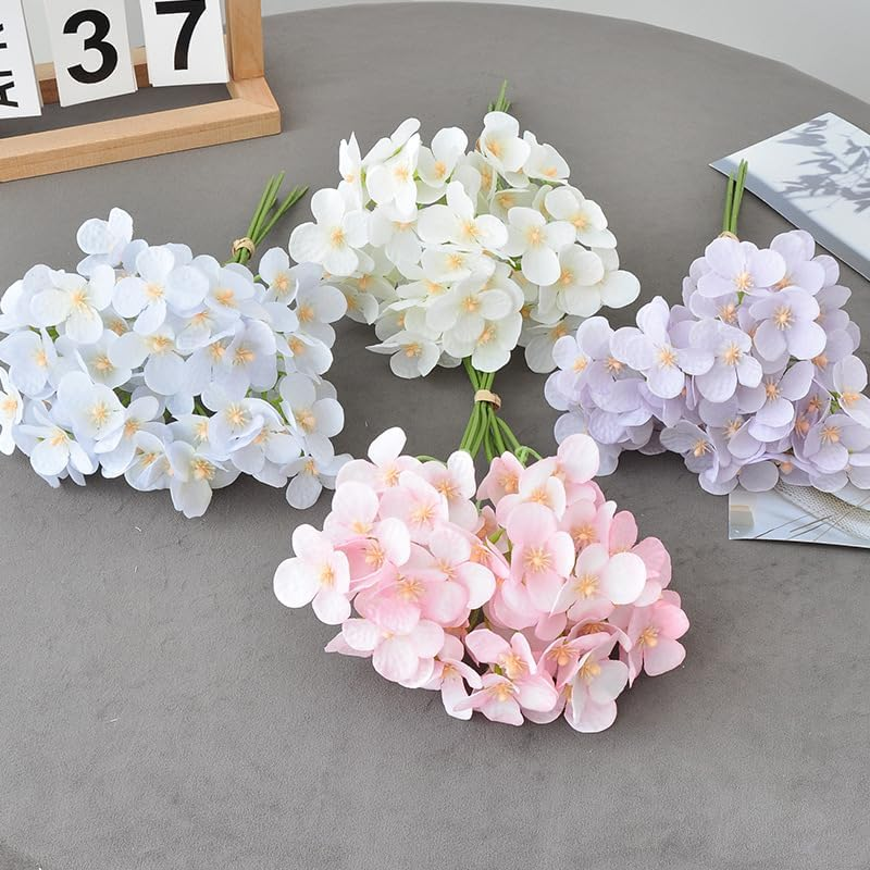 AU023-4 Artificial Hydrangea Flower 1 PCS Blue Bouquet,Ideal for Shooting Props Wedding Decoration Home Furnishings,26Cm(10.2") - Purple image number 4