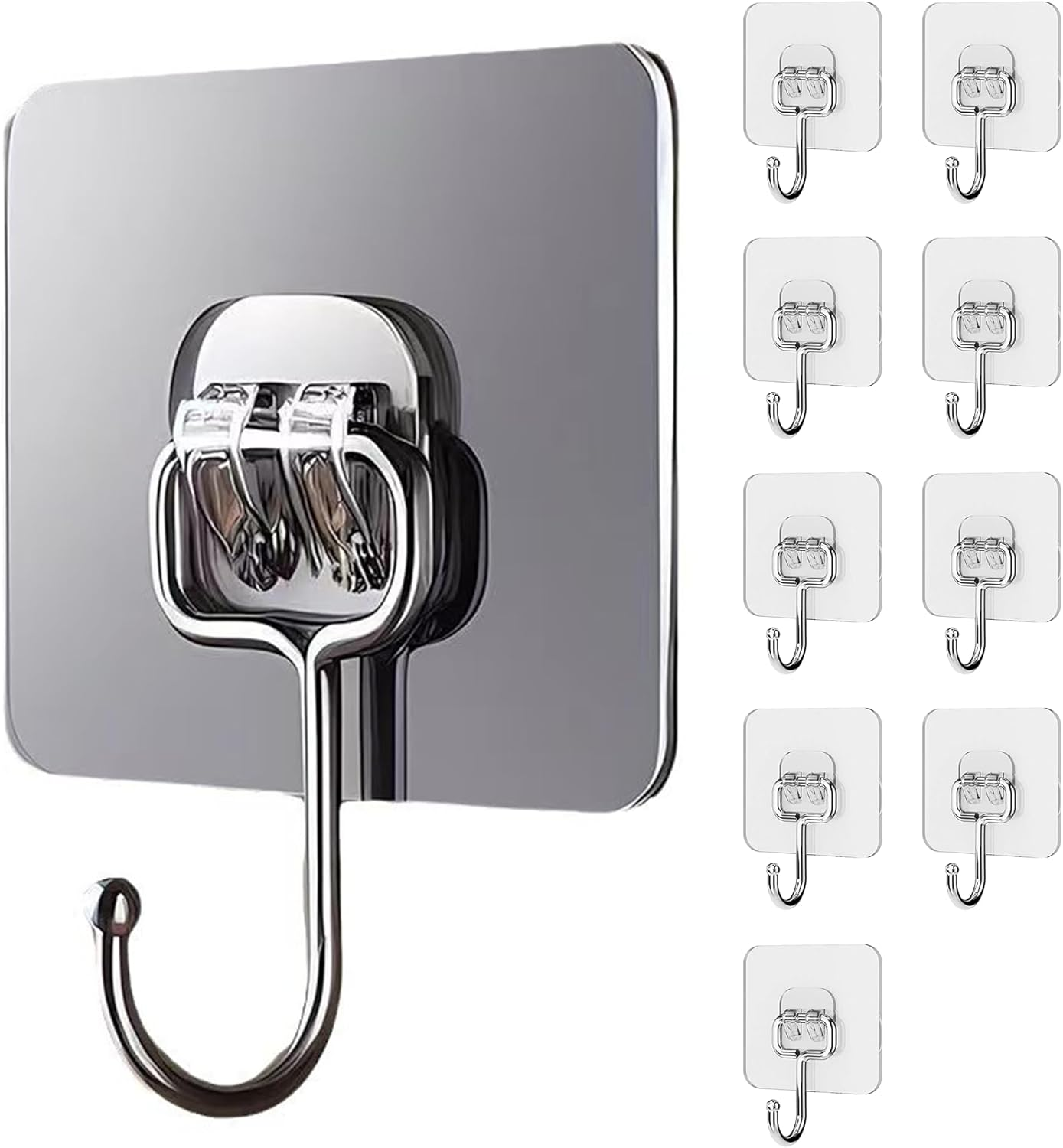 Transparent Heavy Duty Adhesive Hooks for Walls - Clear Hooks for Hanging, No Damage, Strong for Heavy Duty Use, Ideal for Kitchen image number 5