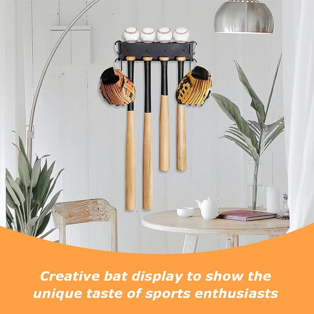 4 Bat Baseball Bat Holder, Baseball Bat Wall Mount, Heavy-Duty Bat Storage Rack, Sports Memorabilia and Collectibles Display Shelves (Black, 34 * 8 * 8 CM) image number 5