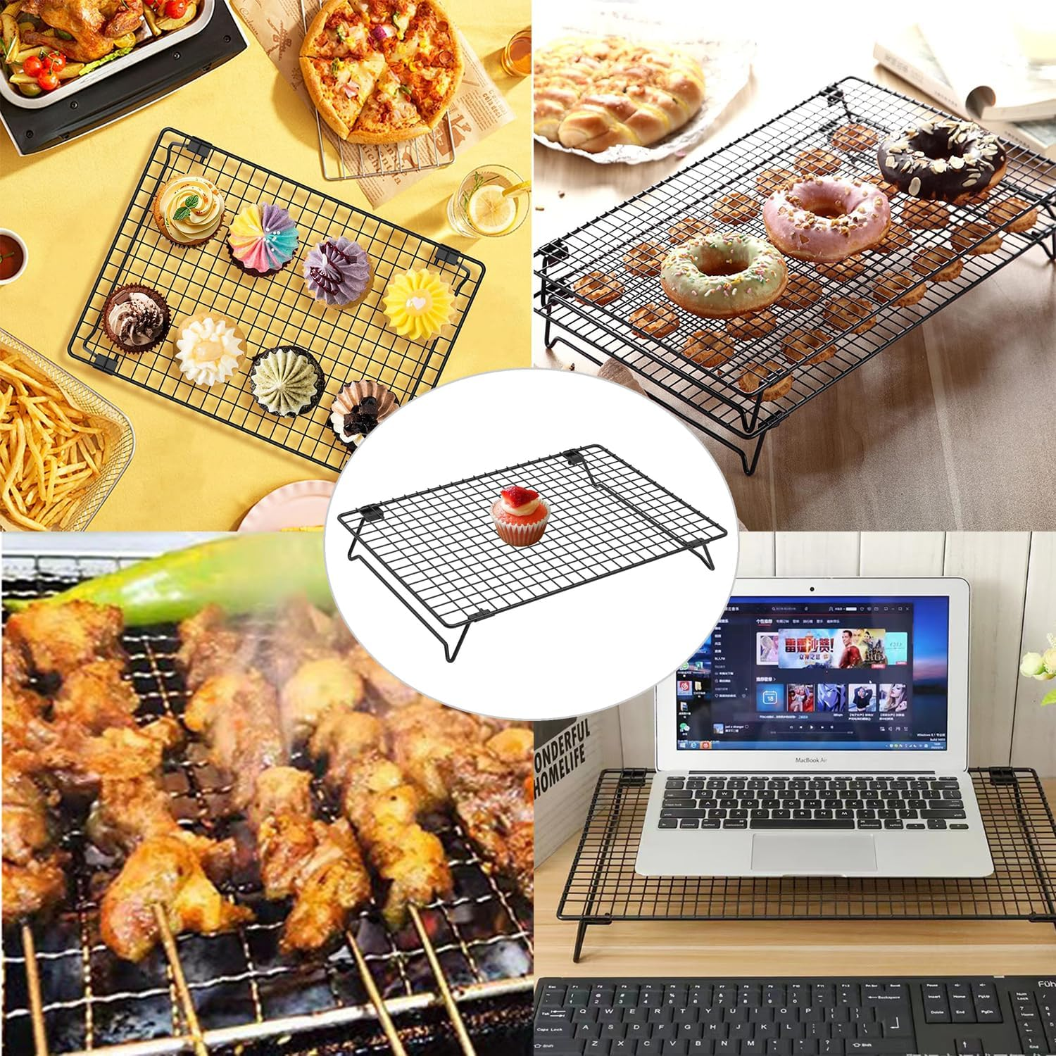 Yharnamite 2 Pcs Cooling Racks, 13.4 X 9.5 ​Inches Cooling Rack Baking, Cake Cooling Rack, High Temperature Resistant Wire Rack with Collapsible Legs for Cooking, Roasting, Grilling, Baking (B) image number 3