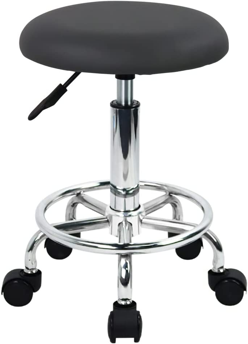 WKWKER Ergonomic Rolling Stool PU Leather Stool on Wheels Swivel Height Adjustable Seat Stool Chair for Kitchen Drafting Salon Lab Office Massage Stool (Gray) image number 2