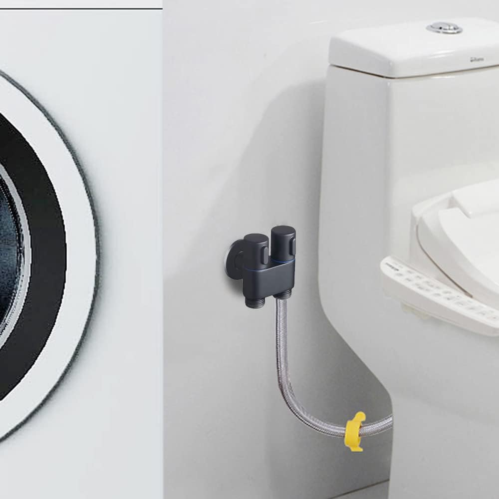 1-In-2-Out Dual Control Valve, 2023 New Double Control Mini Shower, 6.5 Feet Extra Long Hose High Pressure Bathroom Faucet Kit for Bidet and Shower (1 Pcs Black Dual Control Valve) image number 3