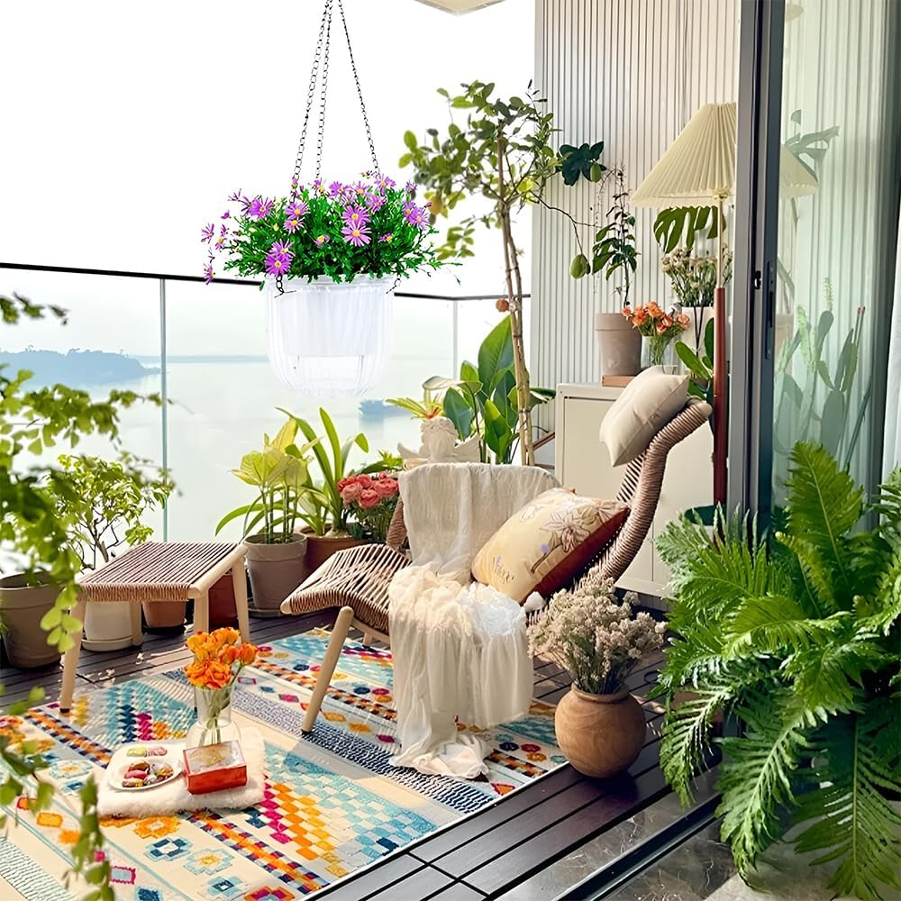 Flower Pots, Plant Self Watering Hanging Planters, 2 Pack Hanging Basket for Indoor Outdoor Plants, Home Garden, Porch, Balcony, and Patio Decor, 16.5 Cm, Emerald (Transparent) image number 2