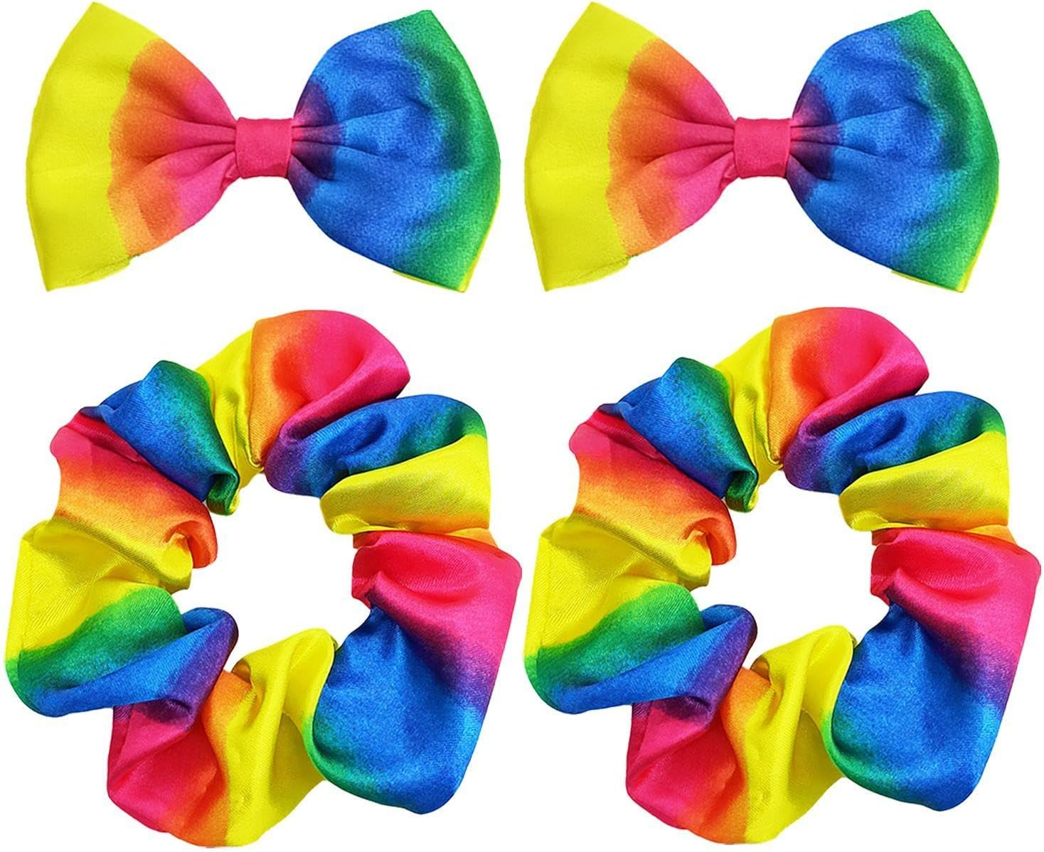 Pack of 2 Hair Bobbles for Girls, 2 Pieces Bow Hair Clips, Ponytail Rainbow Hair Ties, Colourful Hair Bobbles, Elastic Hair Bobbles for Girls image number 4