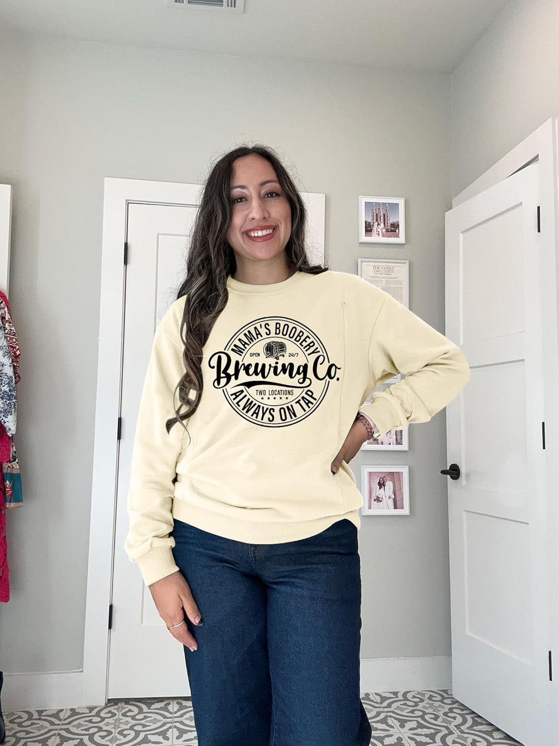 UNIQUEONE Women Nursing Sweatshirts for Breastfeeding - Friendly Zipper Maternity Sweater Long Sleeve Mama Pullover Tops image number 2