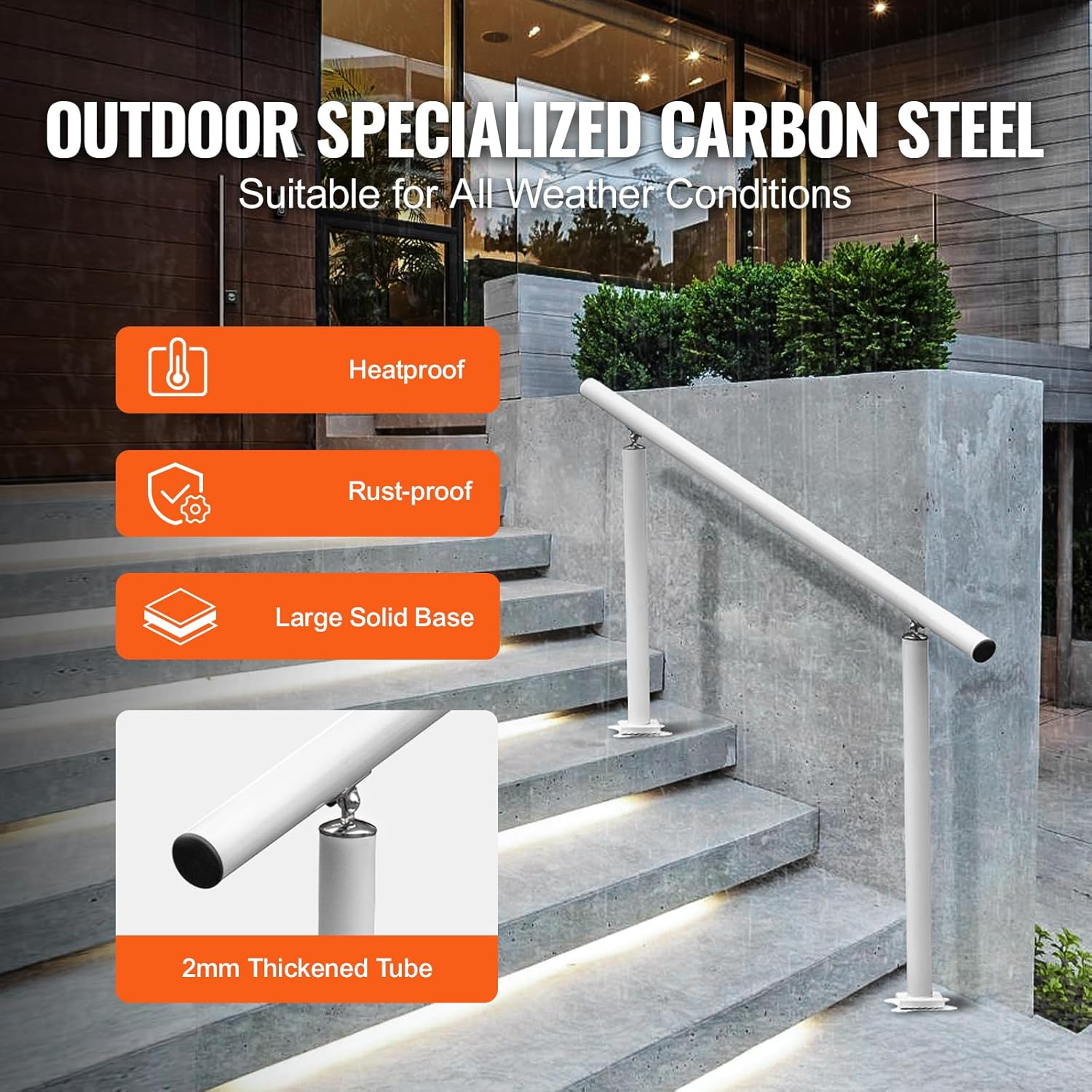 Vevor Outdoor Stair Railing Kit, 4 FT Handrails 45295 Steps, Adjustable Angle White Aluminum Stair Hand Rail for the Elderly, Handrails for Outdoor Steps - Amazon.Com image number 4