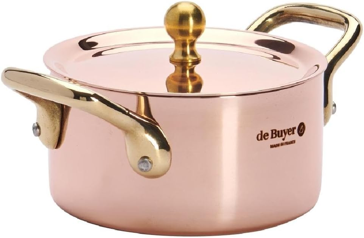 DE BUYER Copper/Stainless Steel Mini Stewing Pot with Lid, 10 Cm, Brown