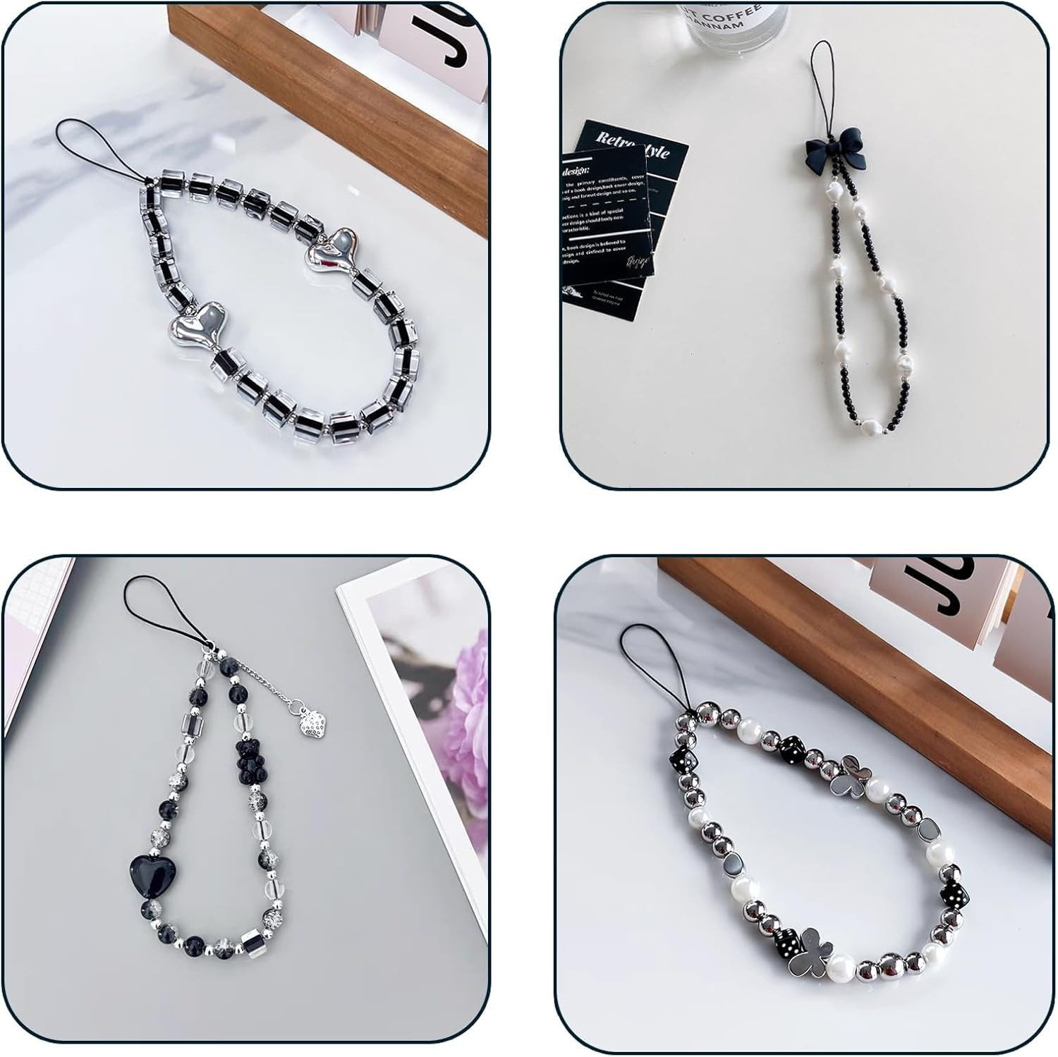 A.S.Marelis 4 Pieces Phone Charms Beads, Phone Charm Strap, Mobile Phone Lanyard, Pearl Style, Mobile Phone Pendant, Phone Charm image number 1