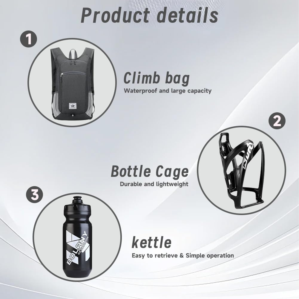 ZGCXRTO Bicycle Backpack Ultralight Hydration Backpack Bicycle MTB Waterproof Backpacks 15L & 610ML Bicycle Bottle Lightweight Drink Holder Water Bottle Holder Mountain Bikes Road Bike Sports Backpack image number 3