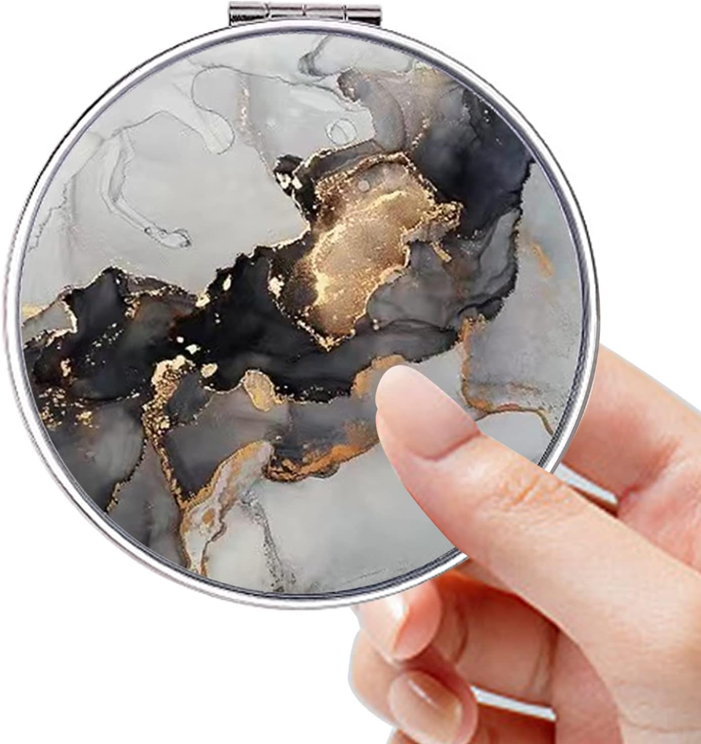 Acedada Pocket Mirror, Compact Mirror, Small Mirror for Purse, Portable Travel Makeup Mirror, Folding Handheld Double-Sided 1X/2X Magnifying Compact Mirror for Women Girls - Black Gilt image number 2