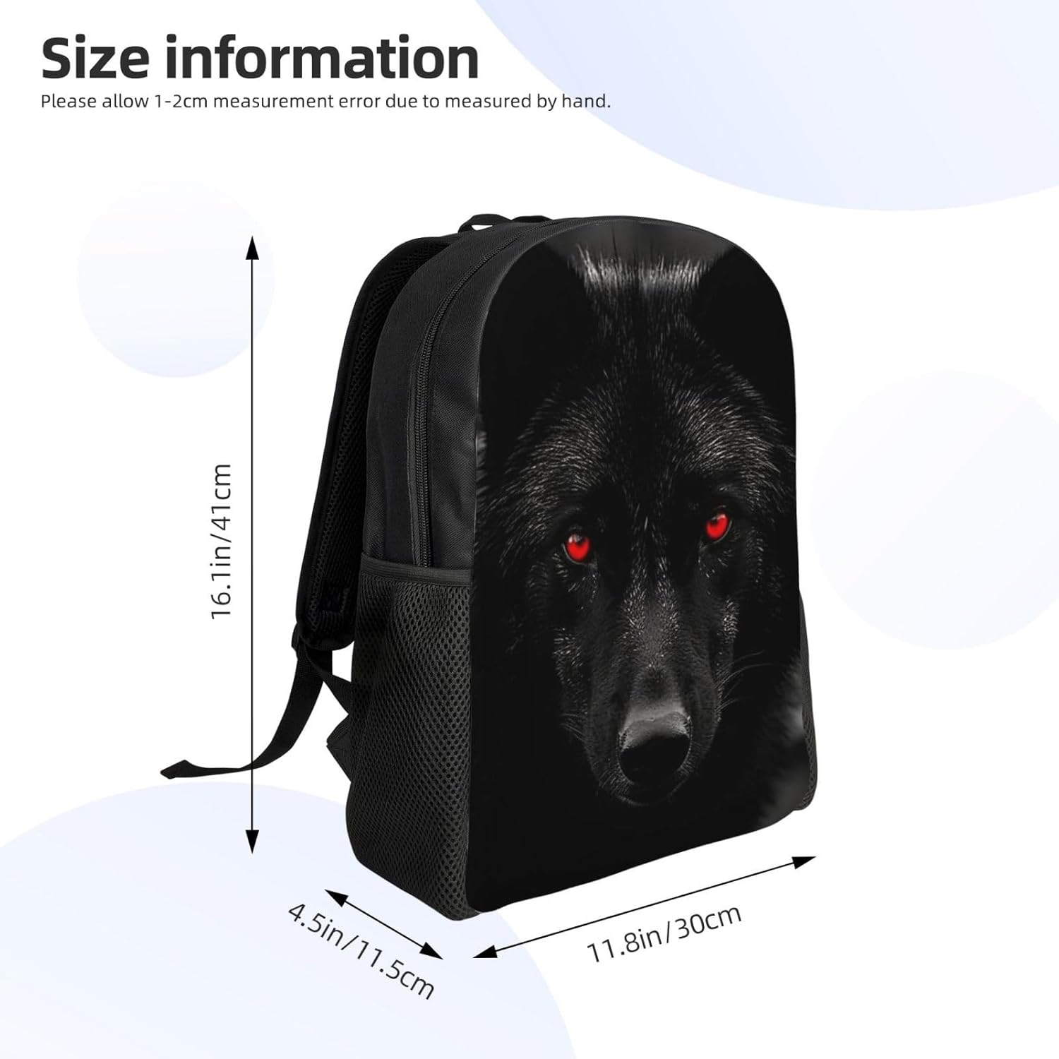 FJWSLCH Black Red Eyed Wolf Backpack for Women Men Laptop Backpack 16.1 Inch Computer Bag Casual Daypack for Travel, Black, One Size, Travel Backpacks image number 6