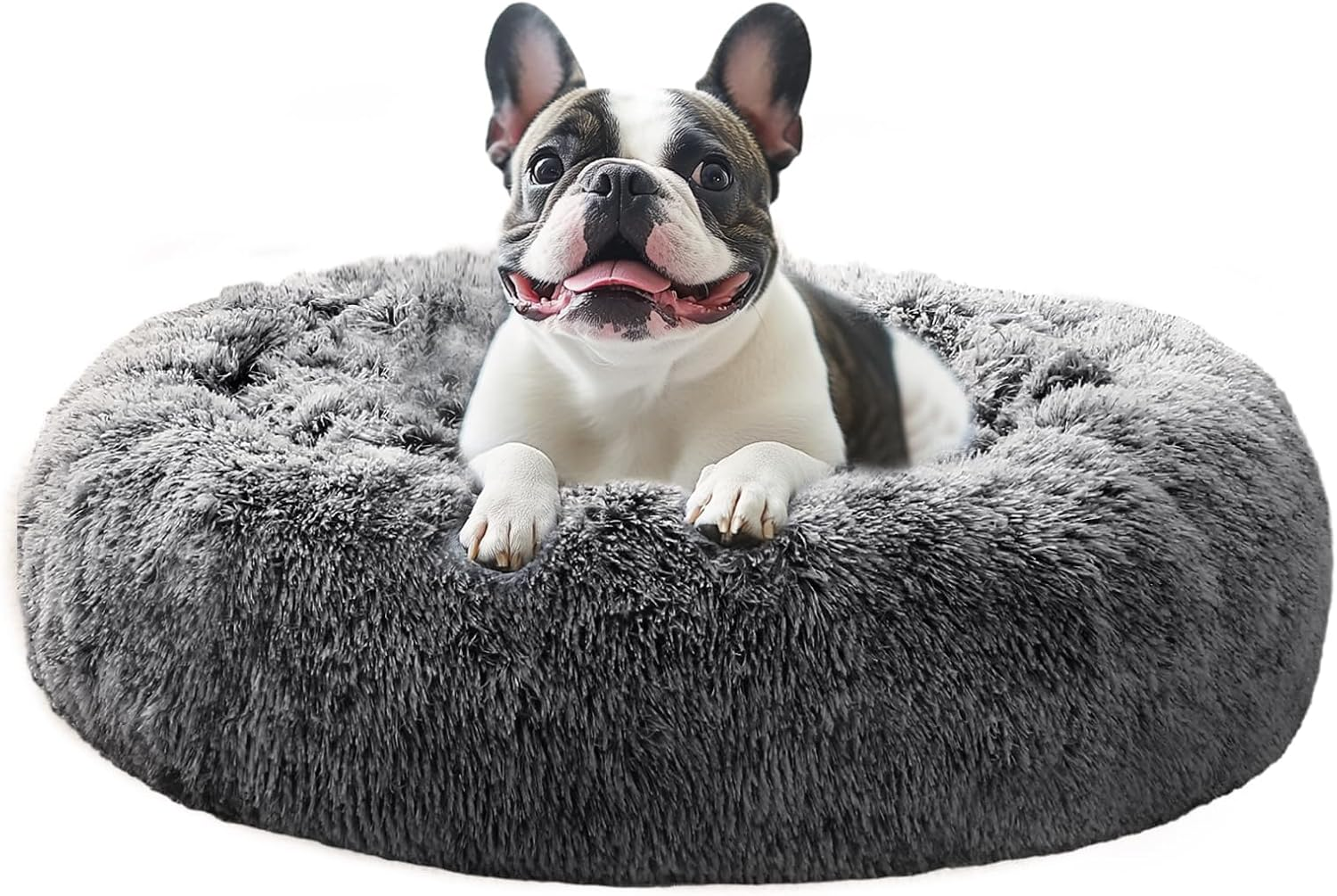 JOLLYVOGUE Calming Dog & Cat Bed, Donut Washable Small Dog Bed, 36 Inches Anti-Slip round Fluffy Plush Faux Fur Pet Bed, Fits up to 125 Lbs Pets (20"/24"/28"/32"/36")