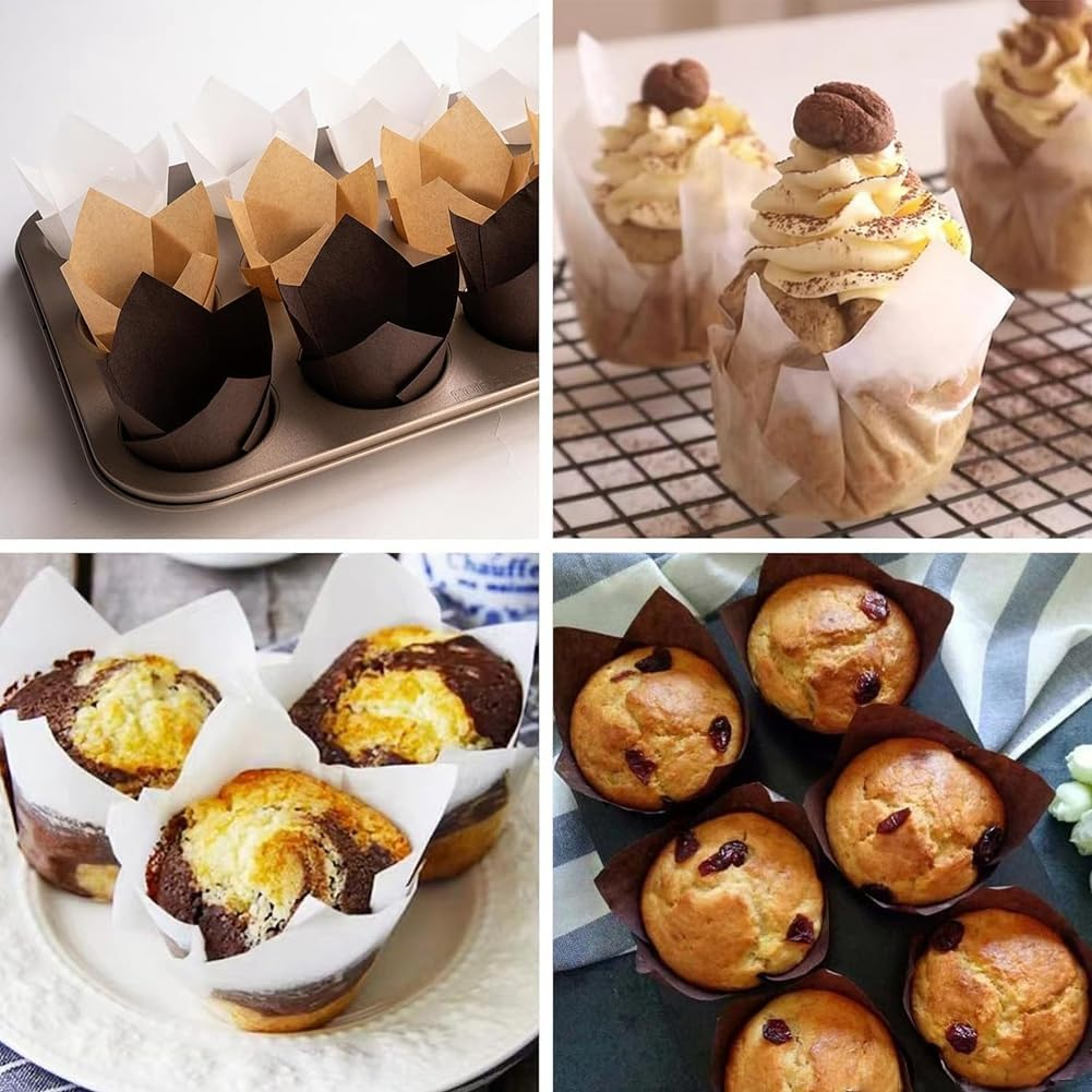200Pcs Tulip Cupcake Liners, Muffin Liners Holders for Baking Cups, Greaseproof Cupcake Wrappers For, Christmas Easy to Use image number 1