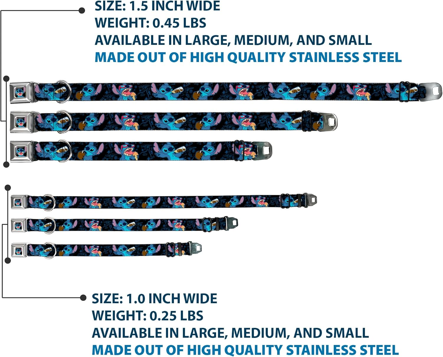 Buckle-Down Seatbelt Buckle Dog Collar - Stitch Snacking Poses Black/Blue - 1" Wide - Fits 15-26" Neck - Large image number 2