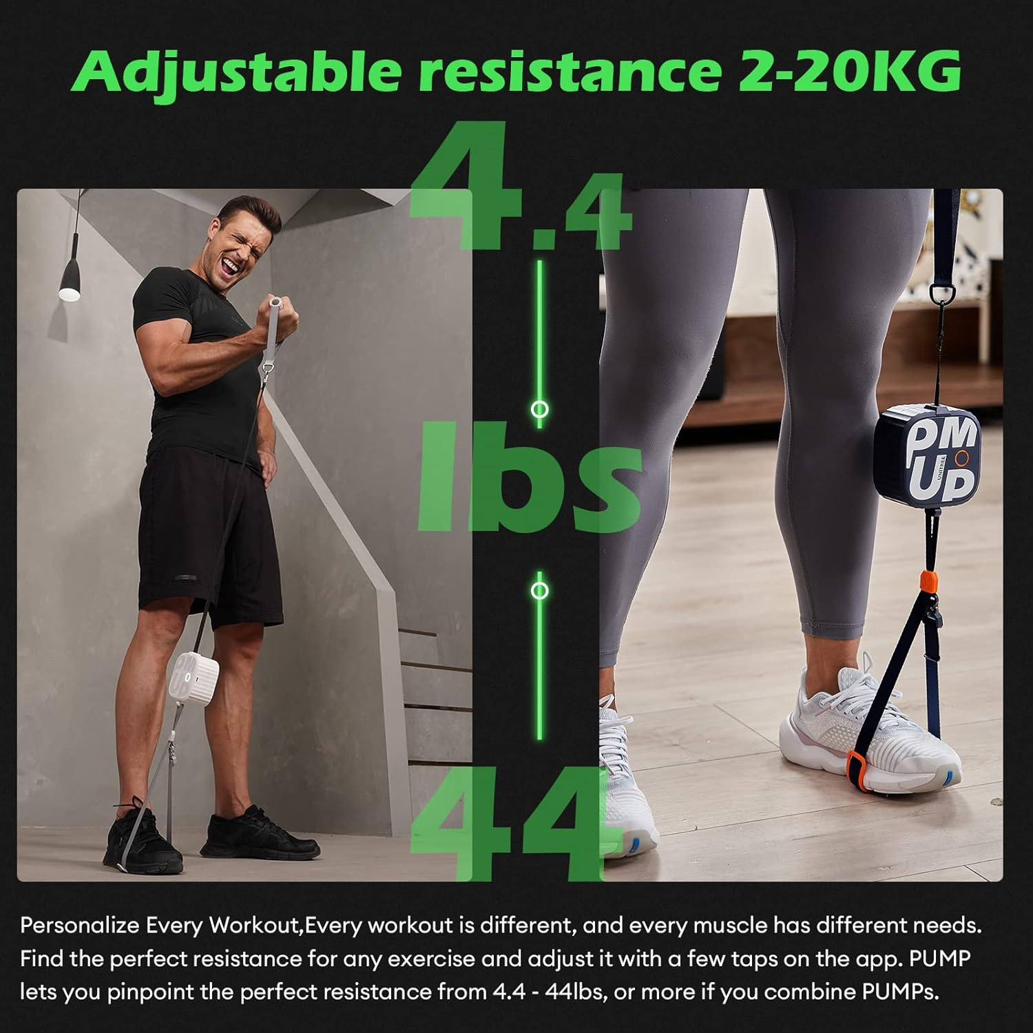 UNITREE Pump Pro Home Gym Equipment All-In-One Smart Pocket Gym, Portable Cable Machine with 4.4-44Lbs Resistance Bands, Eccentric and Concentric Available, 6 Training Modes & APP Assistant