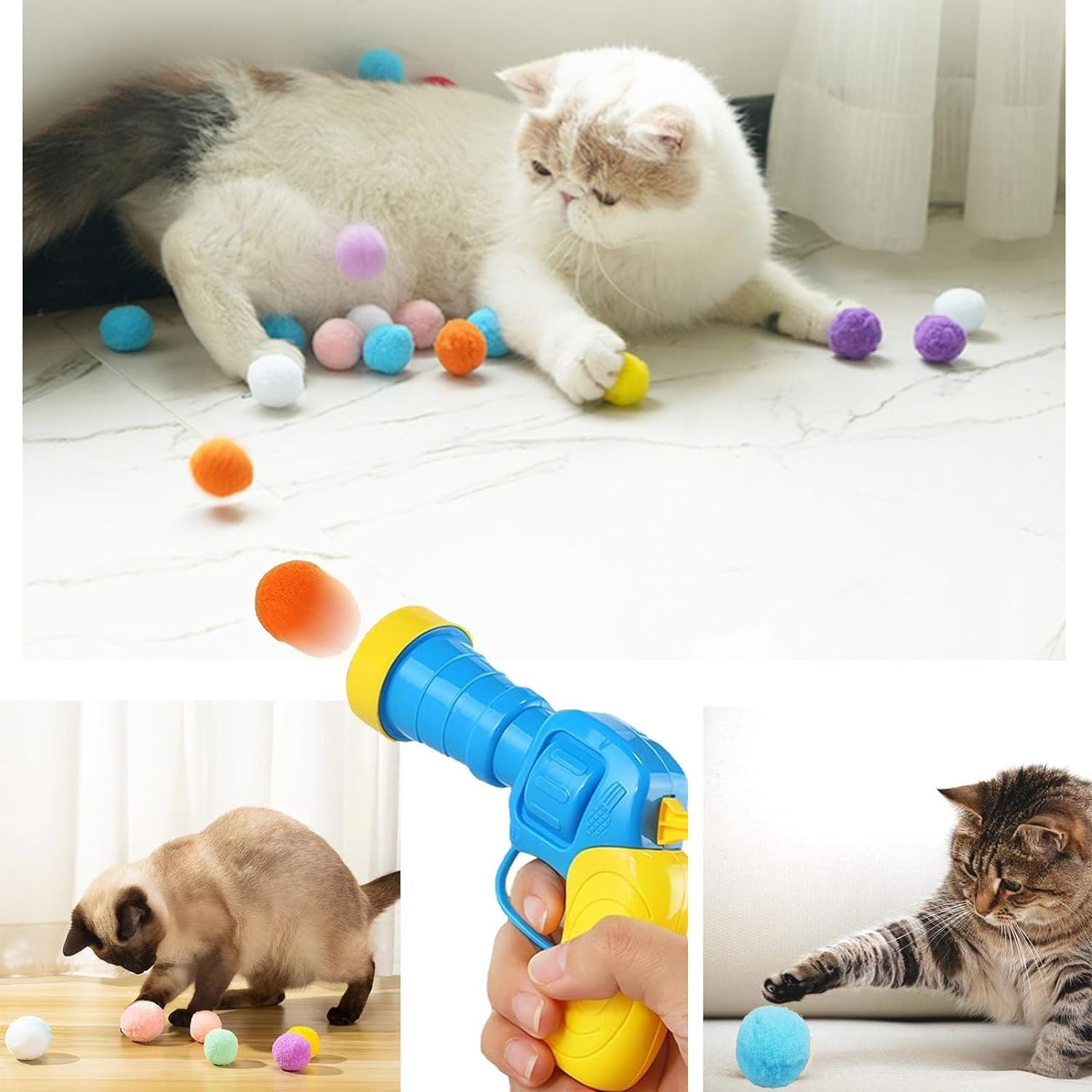 SXFENG Cat Toy, Interactive Cat Toy, Cat Toy Balls with Cat Toy Launcher, Cat Toy for Cats and Kittens, Toy for Indoor Pets, Cats, Dogs (50 Balls) image number 5