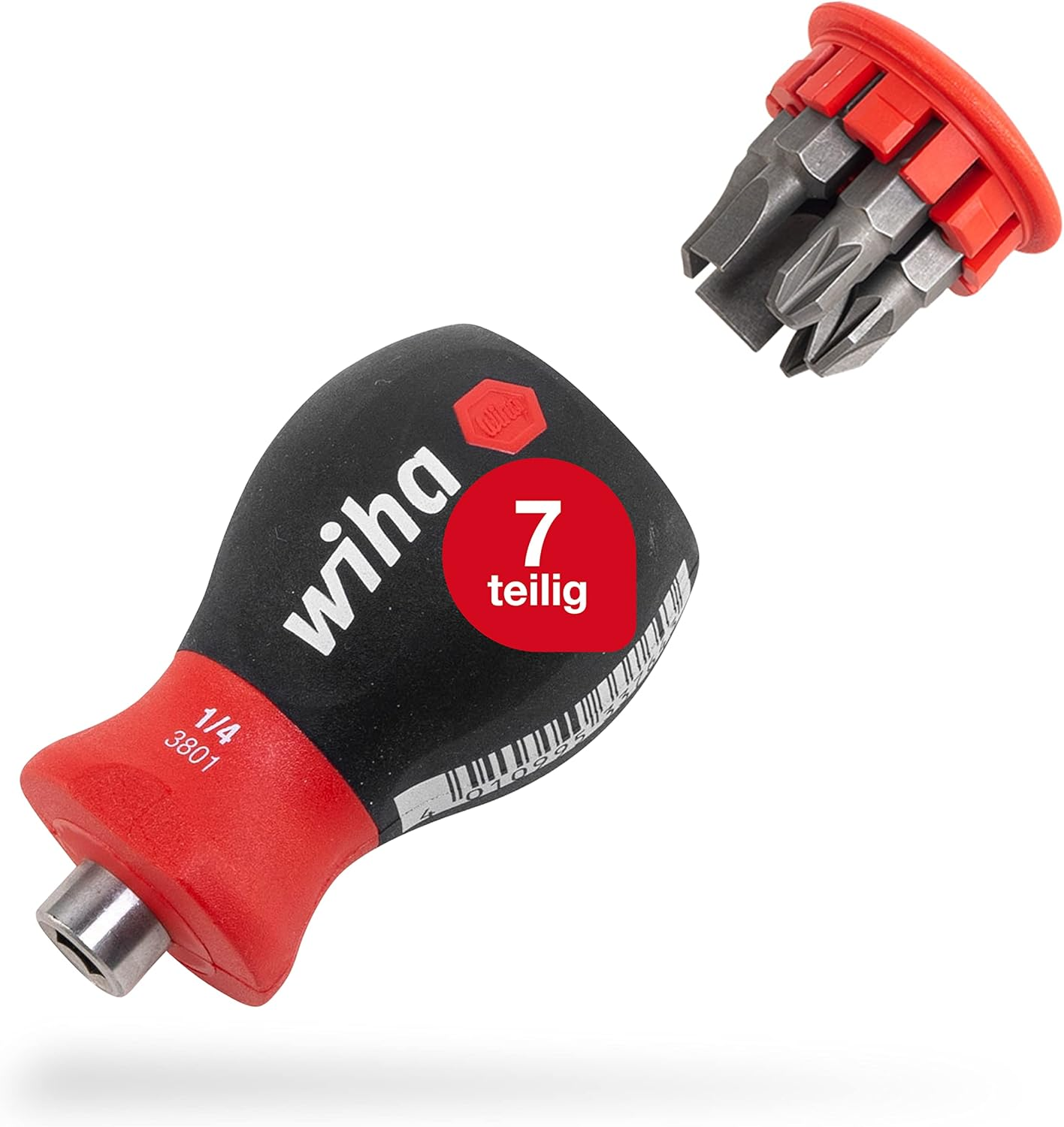 Wiha 33764 Stubby Holding Screwdriver with Bit Magazine, 1/4-Inch (7-Pieces) image number 1