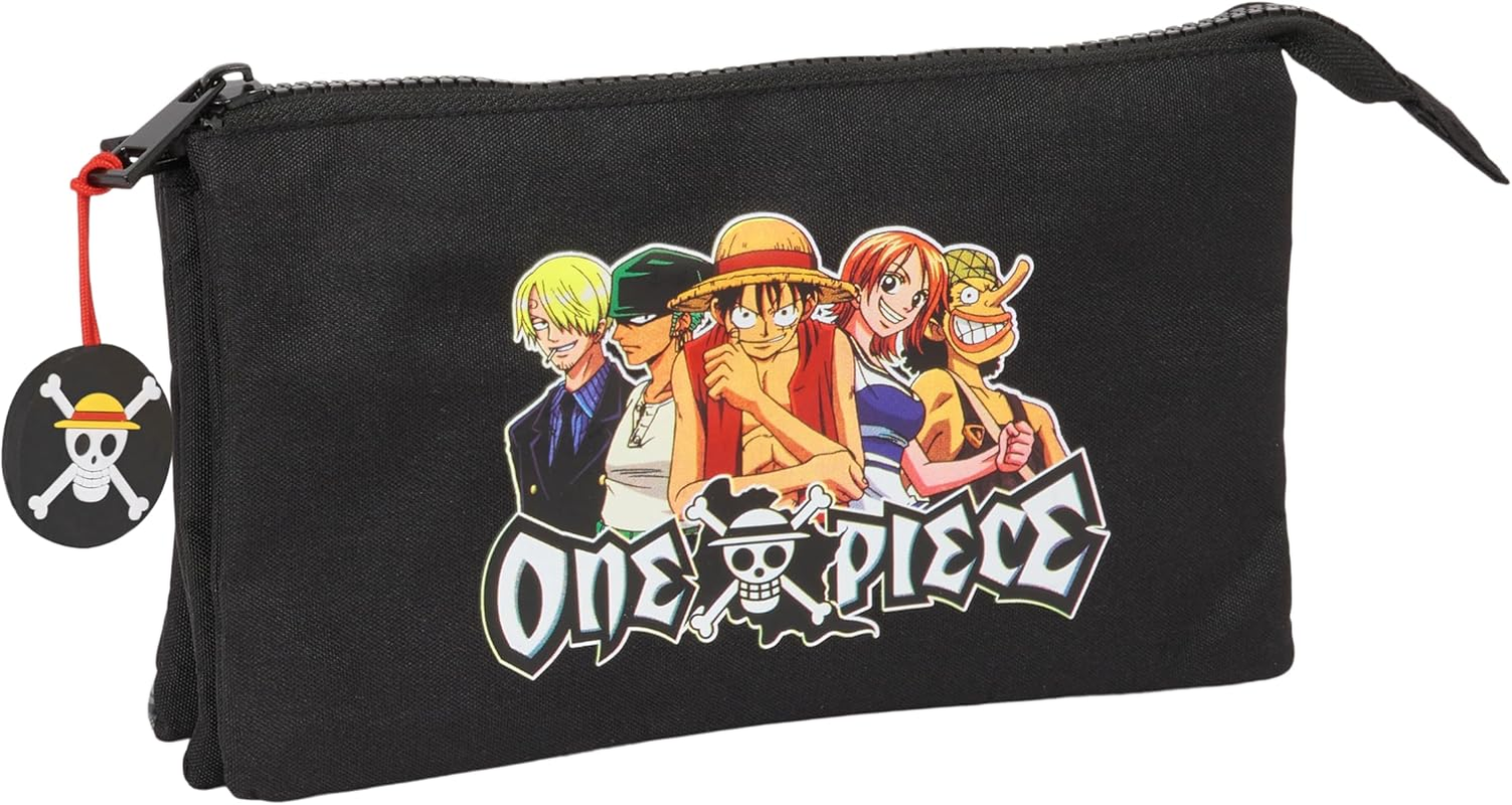 Safta One Piece &ndash; Triple Pencil Case, Children'S Pencil Case, Ideal for School-Aged Children, Comfortable and Versatile, Quality and Resistance, 22 X 3 X 12 Cm, Black, Black/White, Est&aacute;ndar, Casual, image number 2