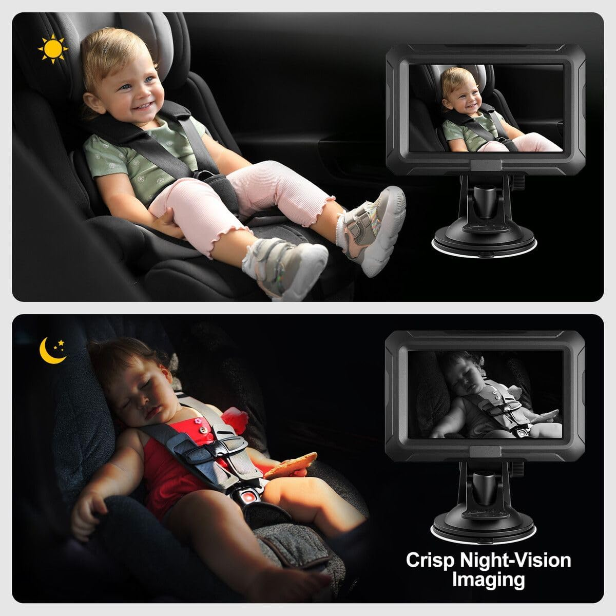 AUSWAY Car Camera Baby Monitor 1080P HD 4.3 Inch Display LED Night Vision Cam Back Seat Infant Kids Pet Safety Wide Clear View Rear Facing Easy Setup Mirror image number 5