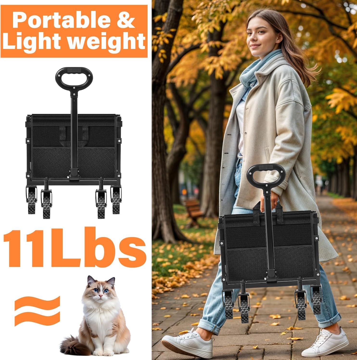 Wagons Carts Foldable - Collapsible Wagon Cart with Wheels Foldable - Utility Folding Wagon Cart for Sports Camping Grocery, Black image number 1