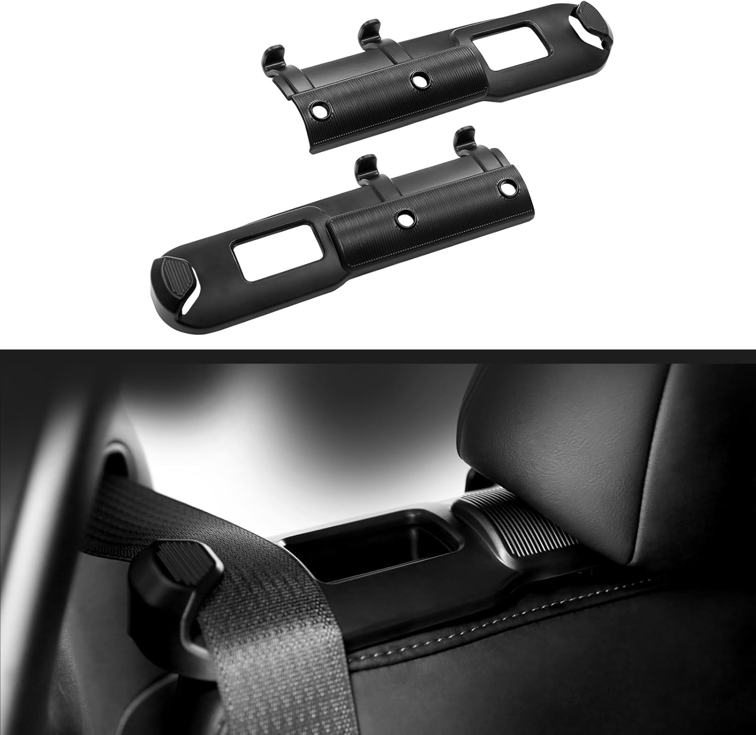 2 Pack Seat Belt Guide Holder for Tesla Model Y, ABS Backseat Seat Belt Organizer, Automotive Interior Accessories Compatible with Tesla Model Y 2021-2024 (Black)