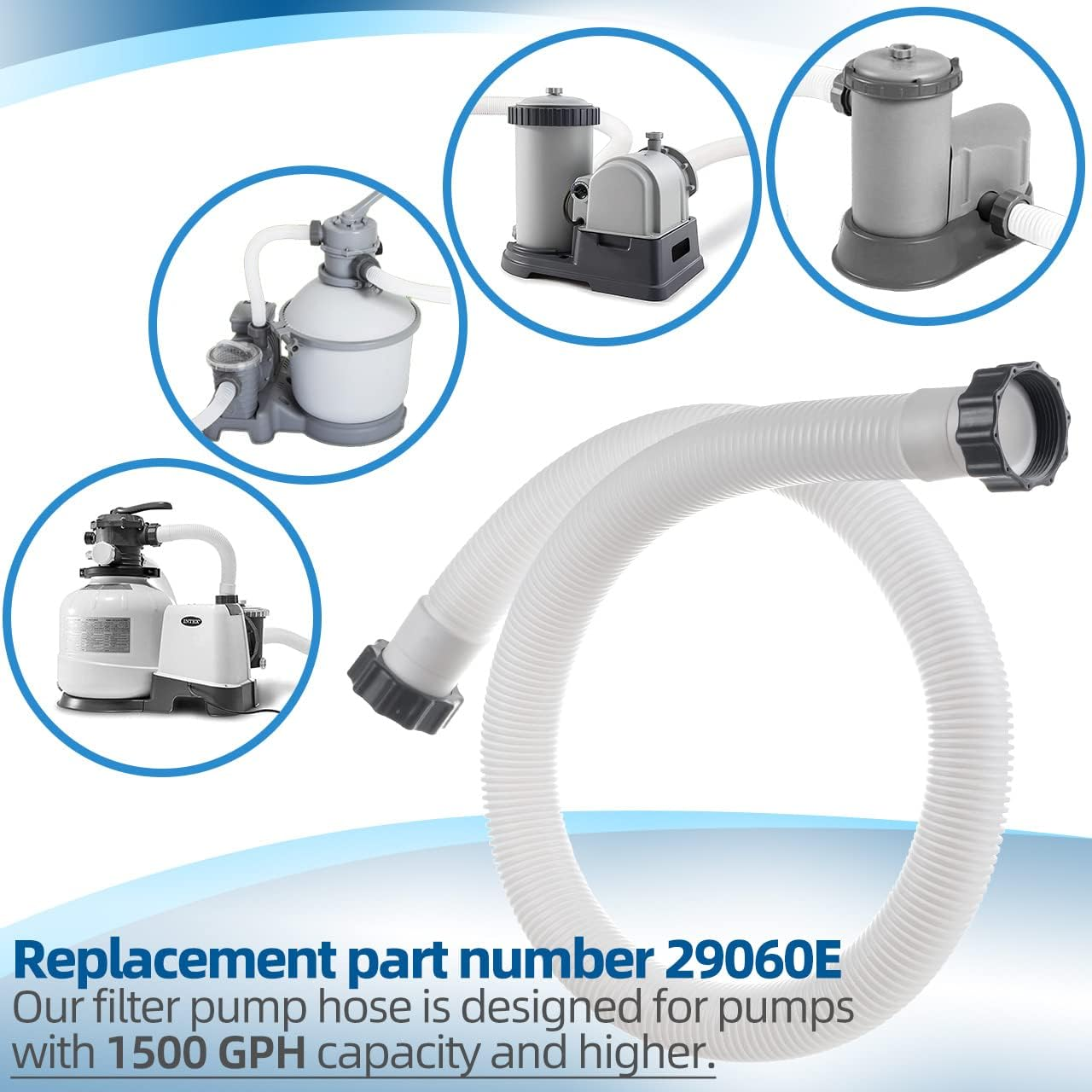 1.5" Diameter 29060E Pool Pump Replacement Hose for Intex Filter Pumps Sand Pump & Saltwater Systems - 59" Long(2 Pack) image number 5