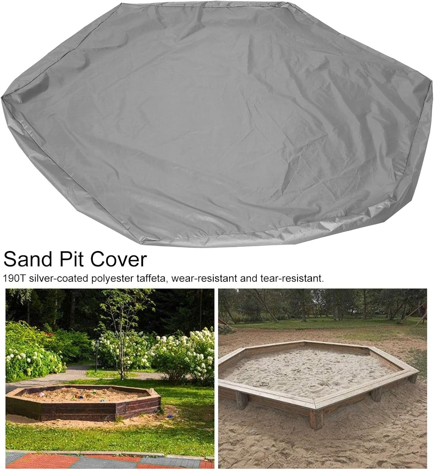 Sandbox Cover, Hexagon Sandpit Cover, Sandpit Cover Hexagon, Waterproofing Poolcover with Drawstring - Black image number 4