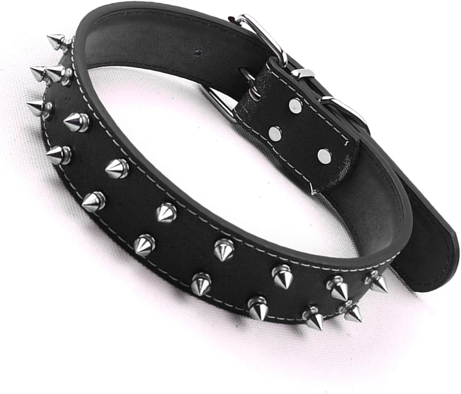 Spiked Collar, Punk Style Collar PU Leather Stylish Lightweight for Large Dogs (Black) image number 2