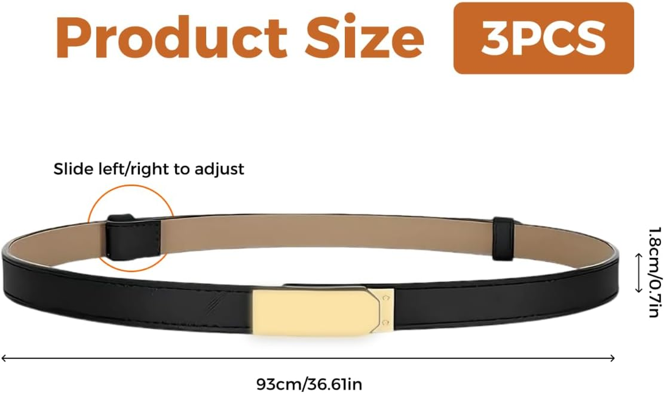 3-Pack Women'S Skinny Leather Belts with Adjustable, Turn-Lock Buckle, Fashion Accessory for Dresses, Jeans, Coats, Durable, Stylish, Perfect for Casual and Formal Wear, Fits Waist Sizes 20-34 Inches image number 1